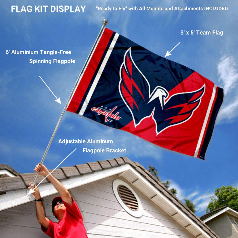 WinCraft Washington Capitals Eagle Logo Flag Pole and Bracket Set - Sports Collectibles, Sports Memorabilia, Sports Fan Shop, Sports Gifts