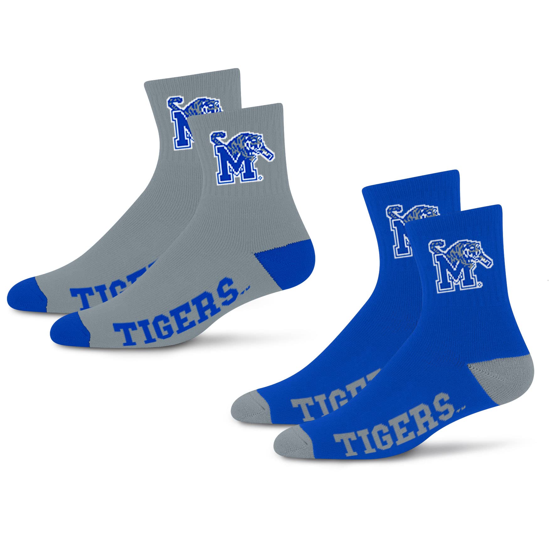 For Bare Feet NCAA Memphis Tigers Quarter Sock Two Pack Team Colors Large - Sports Gifts, Sports Memorabilia, Sports Collectibles, Fan Shop
