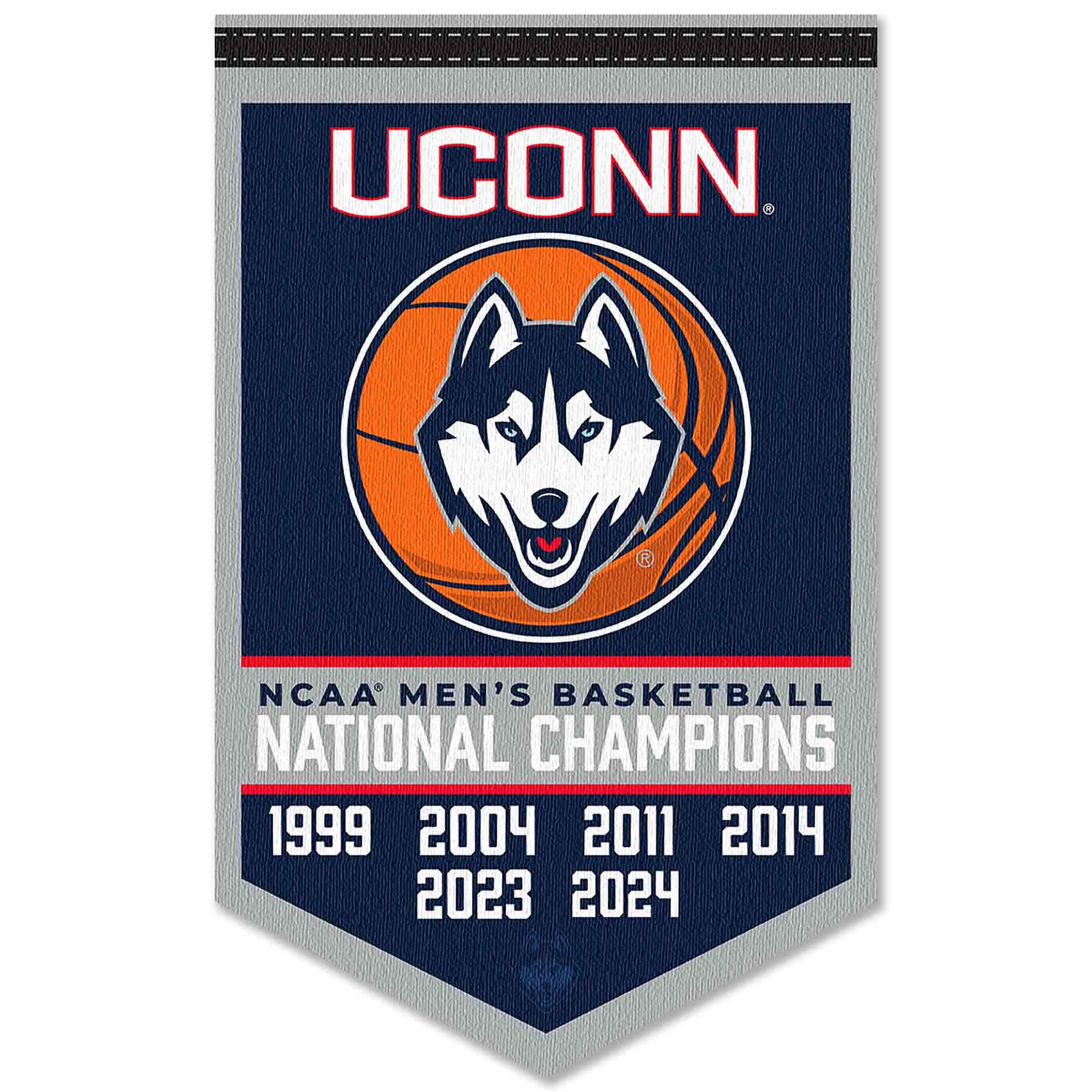 Connecticut Huskies 6 Time 6X Basketball National Champions Banner - Sports Collectibles, Sports Memorabilia, Sports Fan Shop, Sports Gifts
