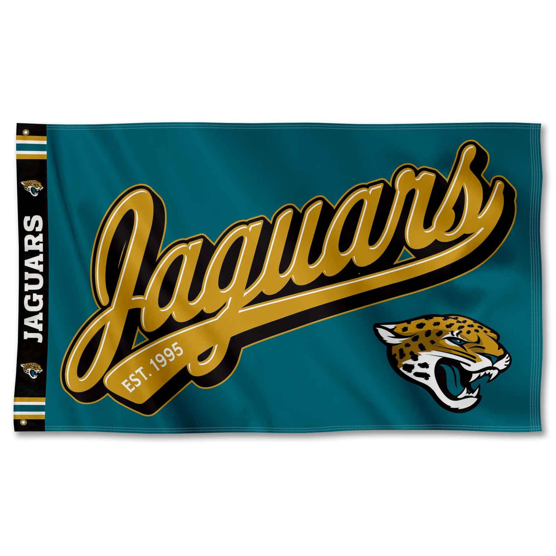 WinCraft Jacksonville Jaguars Script Logo Premium Flag - Sports Collectibles, Sports Memorabilia, Sports Fan Shop, Sports Gifts