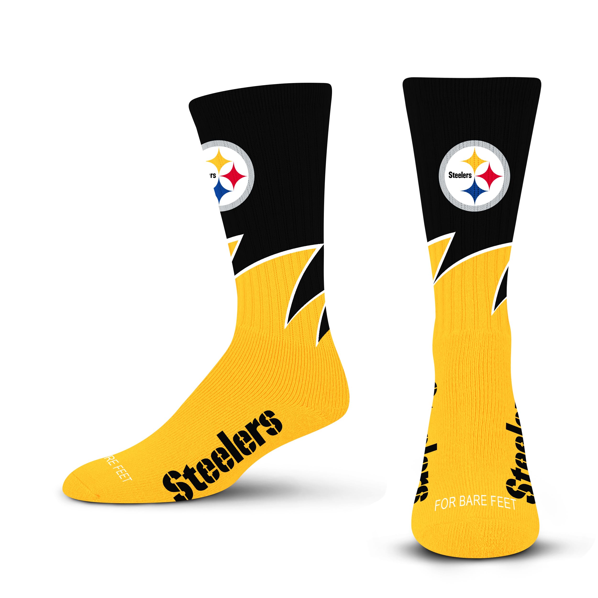 For Bare Feet NFL PITTSBURGH STEELERS Black Wave Crew Sock Team Color YOUTH - Sports Gifts, Sports Memorabilia, Sports Collectibles, Fan Shop
