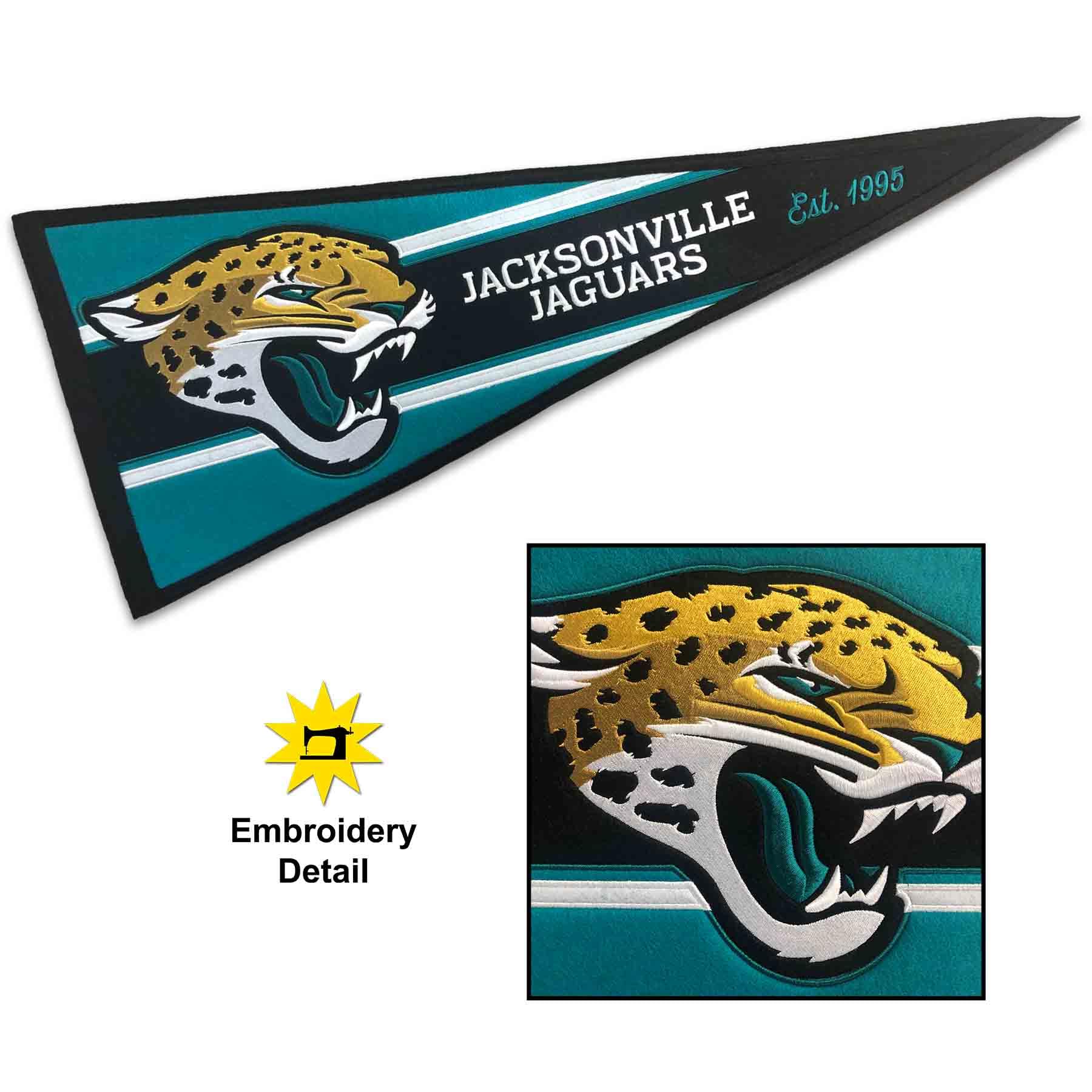 WinCraft Jacksonville Jaguars Embroidered and Sewn Pennant - Sports Collectibles, Sports Memorabilia, Sports Fan Shop, Sports Gifts