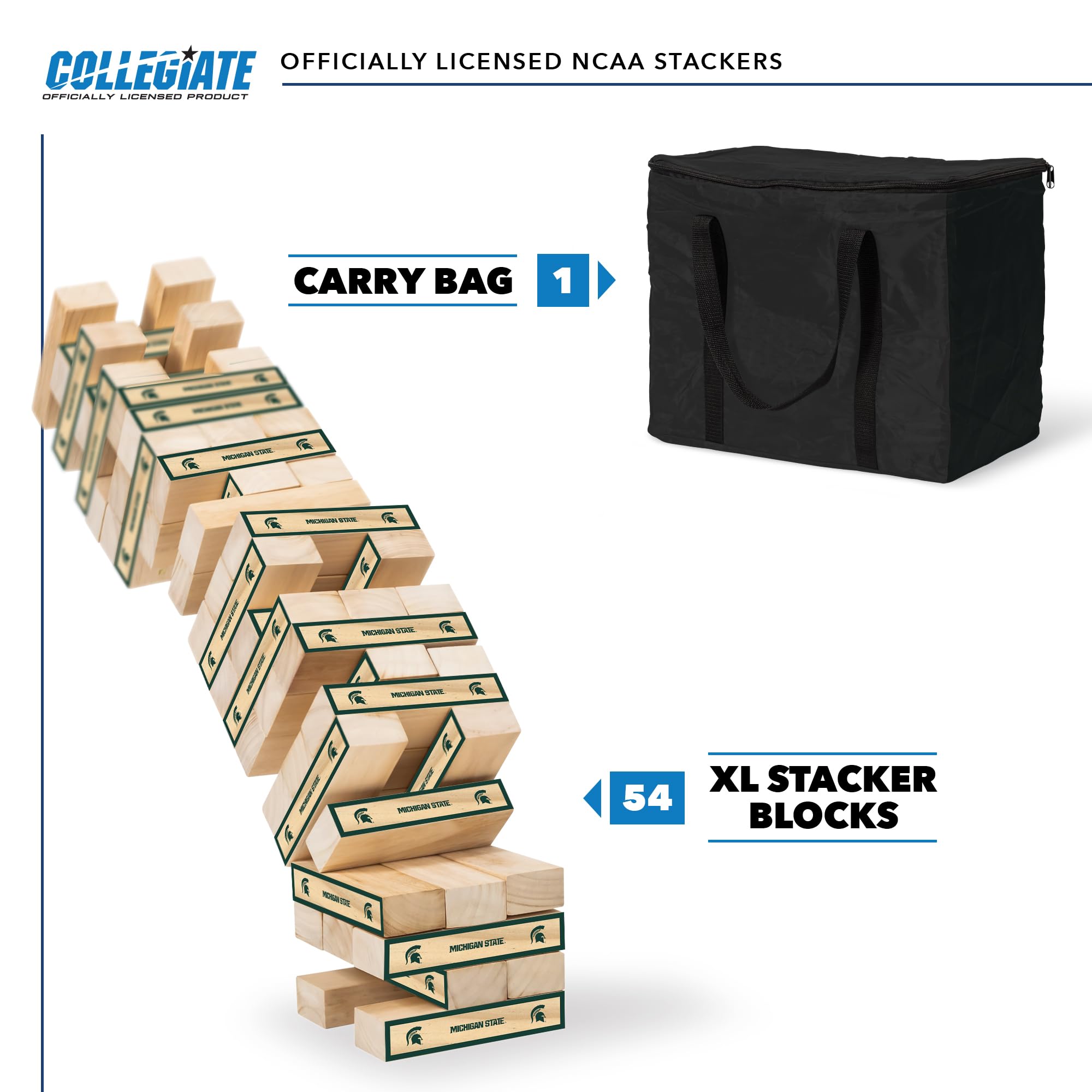 Wild Sports NCAA Michigan State Spartans Giant Stacking Wooden Blocks – Tumbling Tower Classic Family Game Stacks Over 5 ft. High – Great Gift for Any College Football Fan! - Sports Collectibles, Sports Memorabilia, Sports Fan Shop, Sports Gifts