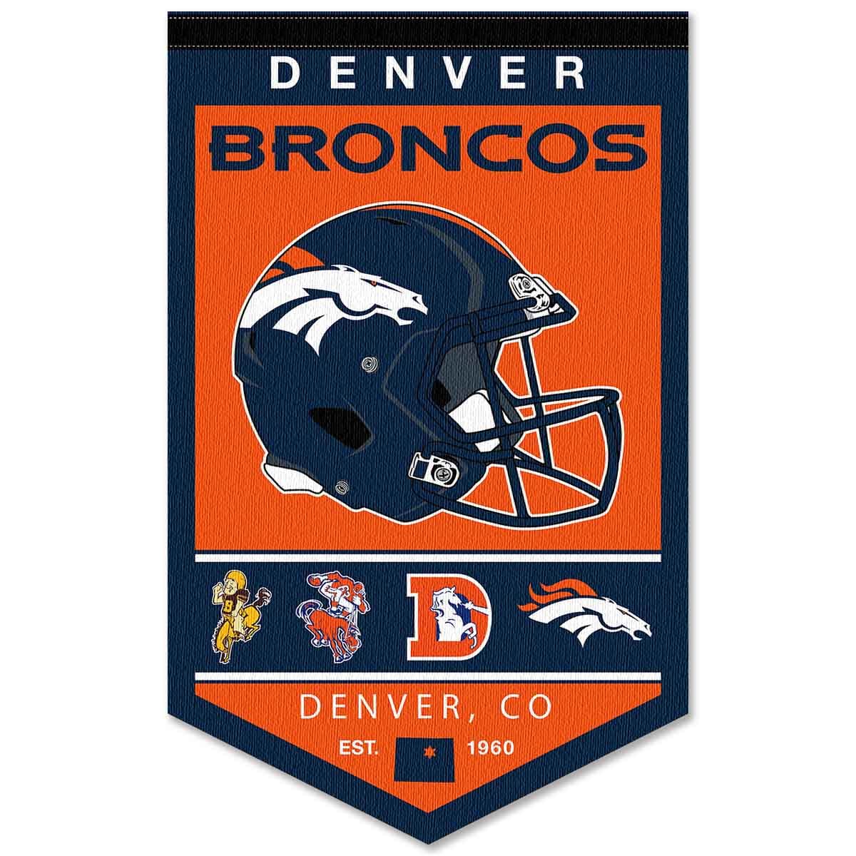 WinCraft Denver Broncos Heritage History Banner Pennant - Sports Collectibles, Sports Memorabilia, Sports Fan Shop, Sports Gifts