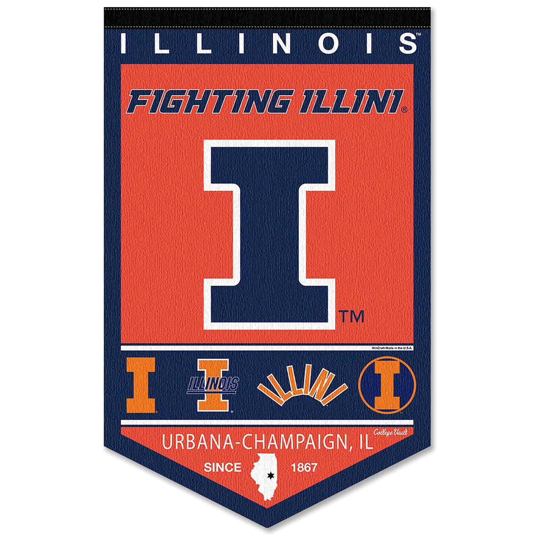 College Flags & Banners Co. Illinois Fighting Illini Heritage History Banner Pennant - Sports Collectibles, Sports Memorabilia, Sports Fan Shop, Sports Gifts