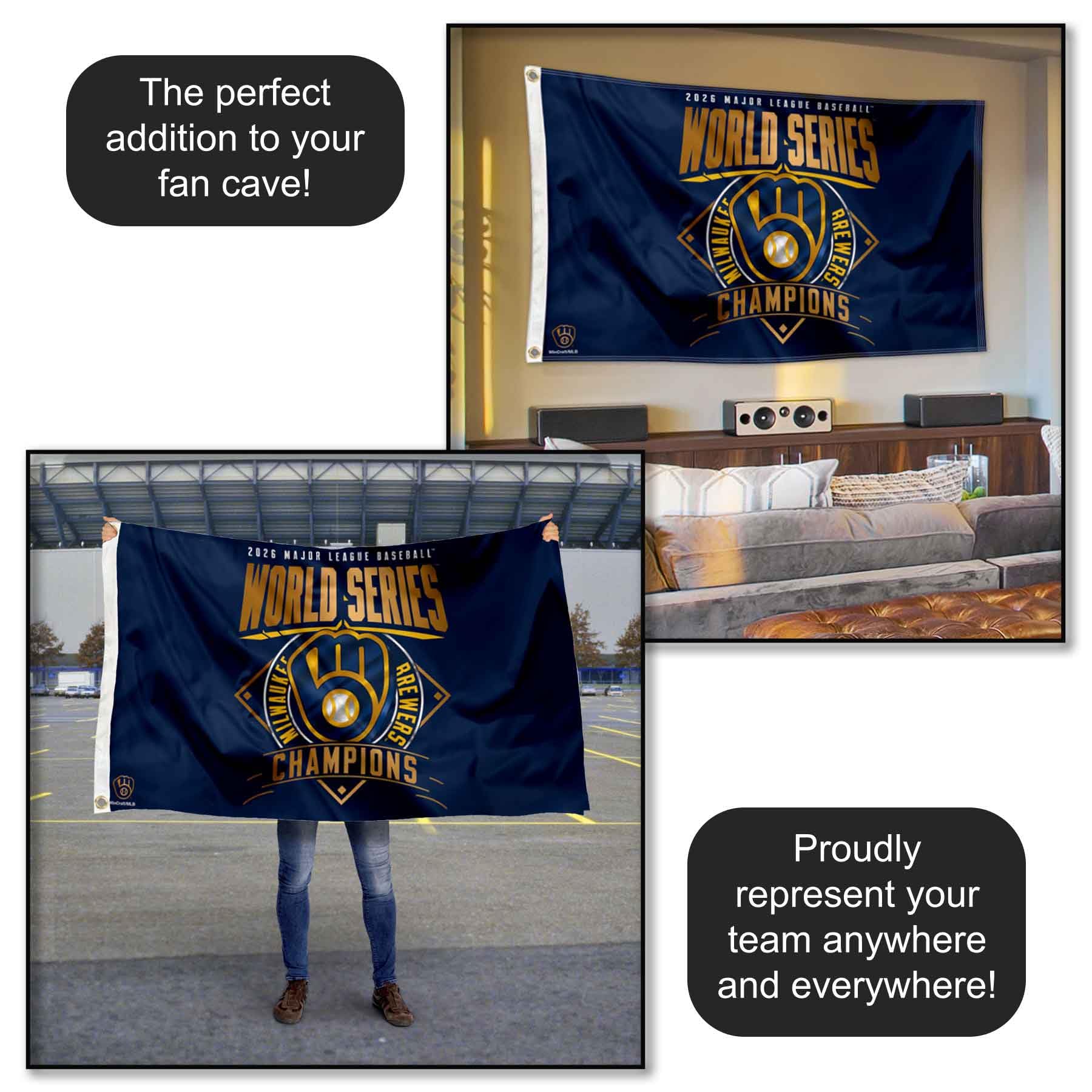 Milwaukee Brewers 2026 World Champions Series 3x5 Flag - Sports Gifts, Sports Memorabilia, Sports Collectibles, Fan Shop