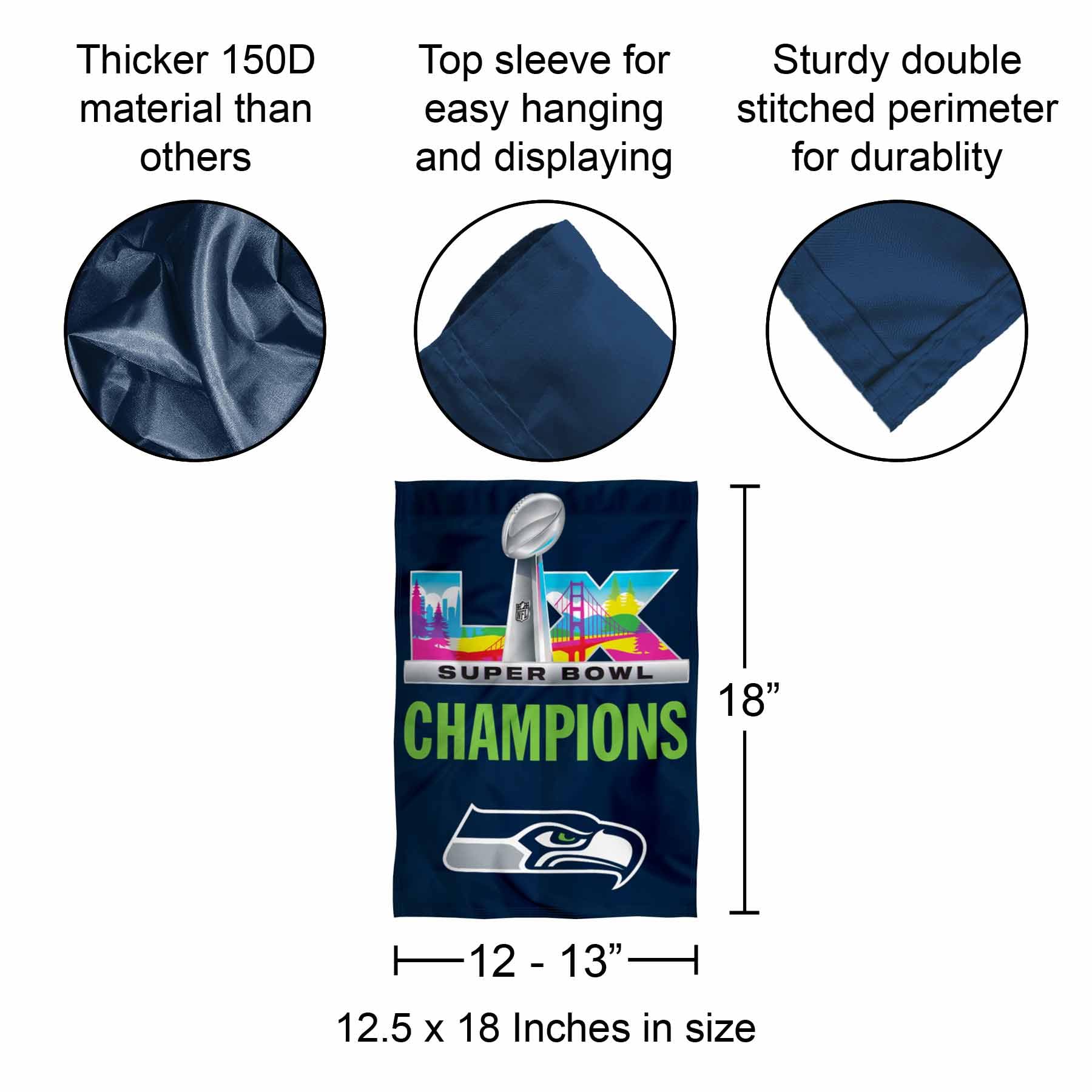 WinCraft Seattle Seahawks Super Bowl LX Champions Double-Sided 12" x 18" Garden Flag - Sports Gifts, Sports Memorabilia, Sports Collectibles, Fan Shop