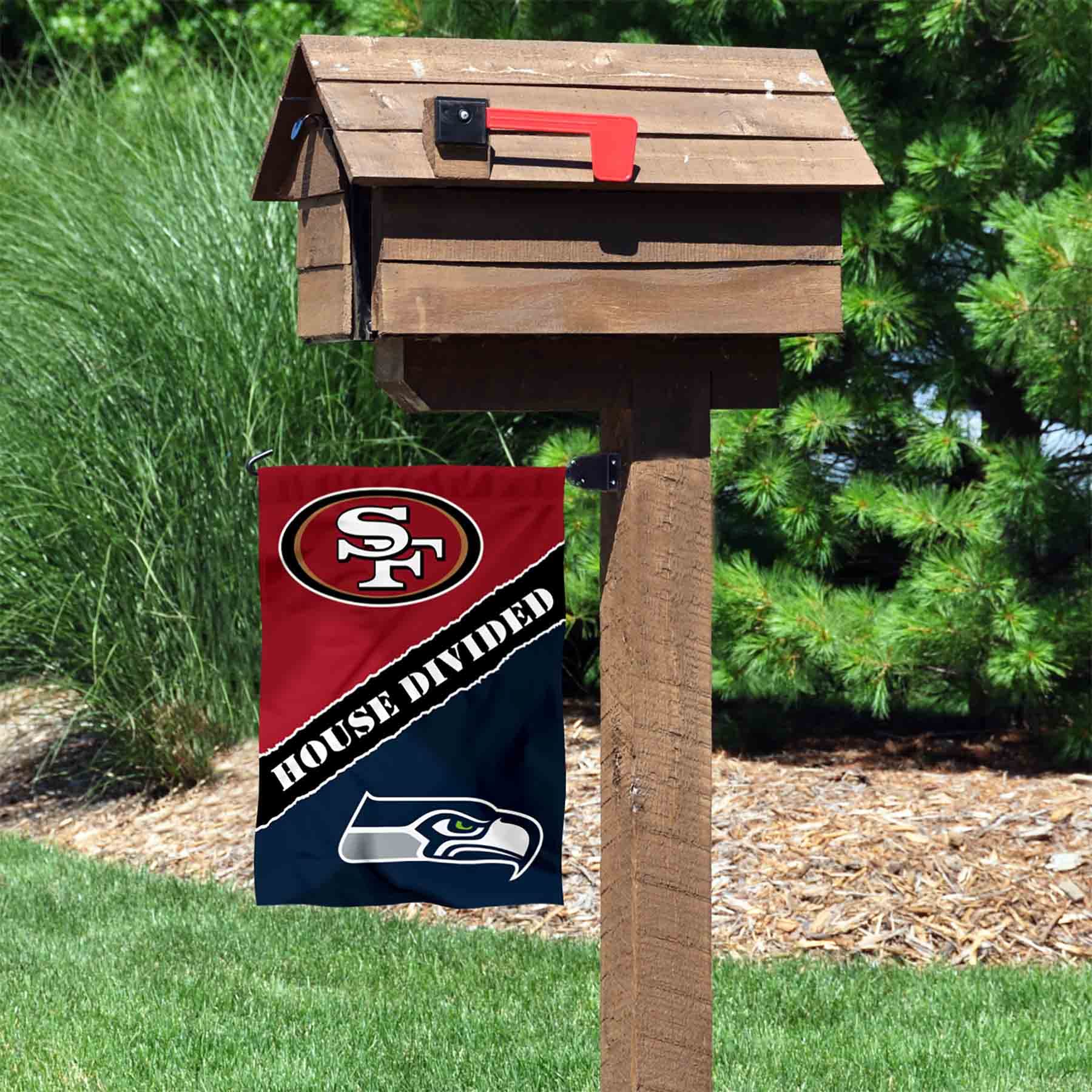 WinCraft House Divided 49ers and Seahawks Double Sided Garden Flag - Sports Collectibles, Sports Memorabilia, Sports Fan Shop, Sports Gifts