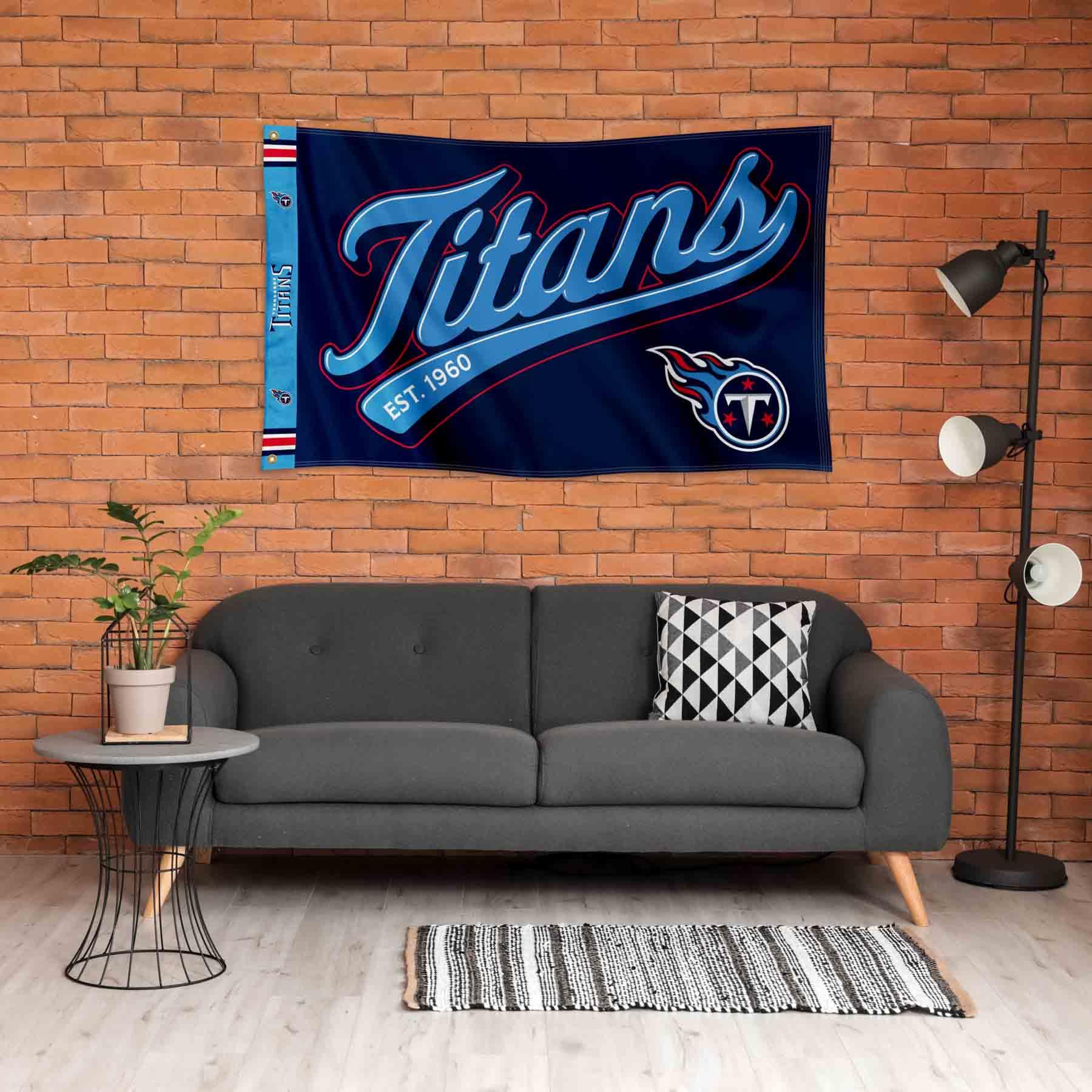WinCraft Tennessee Titans Script Logo Premium Flag - Sports Collectibles, Sports Memorabilia, Sports Fan Shop, Sports Gifts