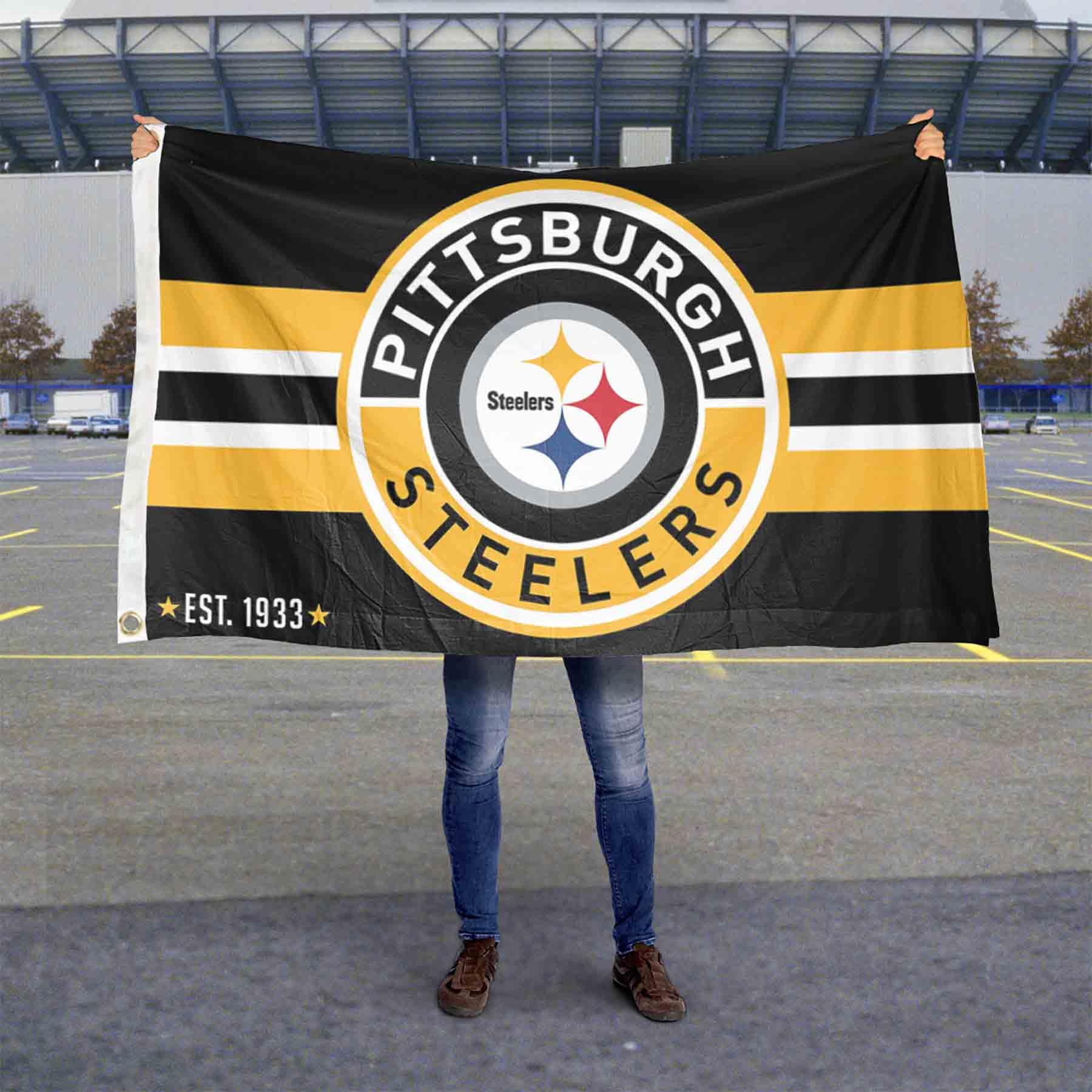 WinCraft Pittsburgh Steelers Patch Button Circle Logo Flag Large 3x5 Banner - Sports Collectibles, Sports Memorabilia, Sports Fan Shop, Sports Gifts