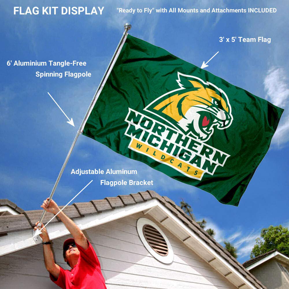 College Flags & Banners Co. Northern Michigan Wildcats Flag and Pole Bracket Mount Bundle - Sports Collectibles, Sports Memorabilia, Sports Fan Shop, Sports Gifts