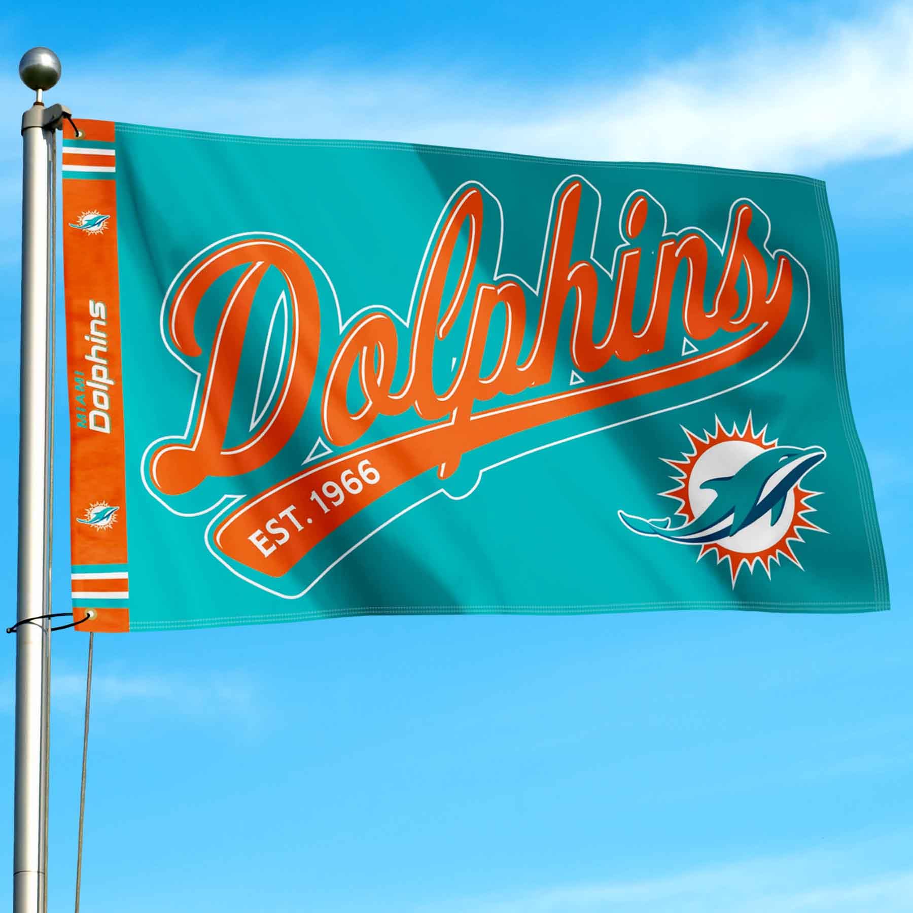 WinCraft Miami Dolphins Script Logo Premium Flag - Sports Collectibles, Sports Memorabilia, Sports Fan Shop, Sports Gifts
