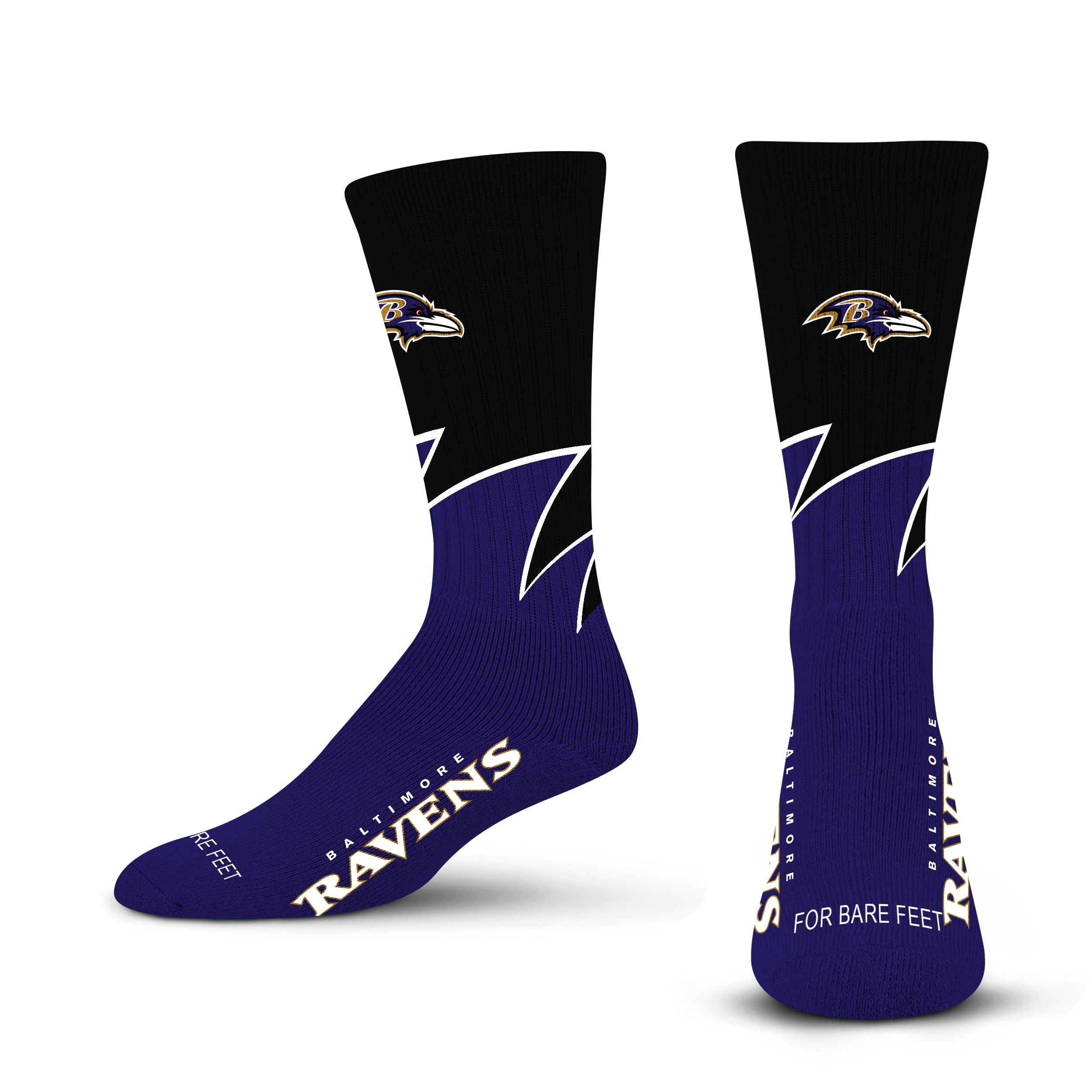 For Bare Feet NFL BALTIMORE RAVENS Black Wave Crew Sock Team Color YOUTH - Sports Gifts, Sports Memorabilia, Sports Collectibles, Fan Shop