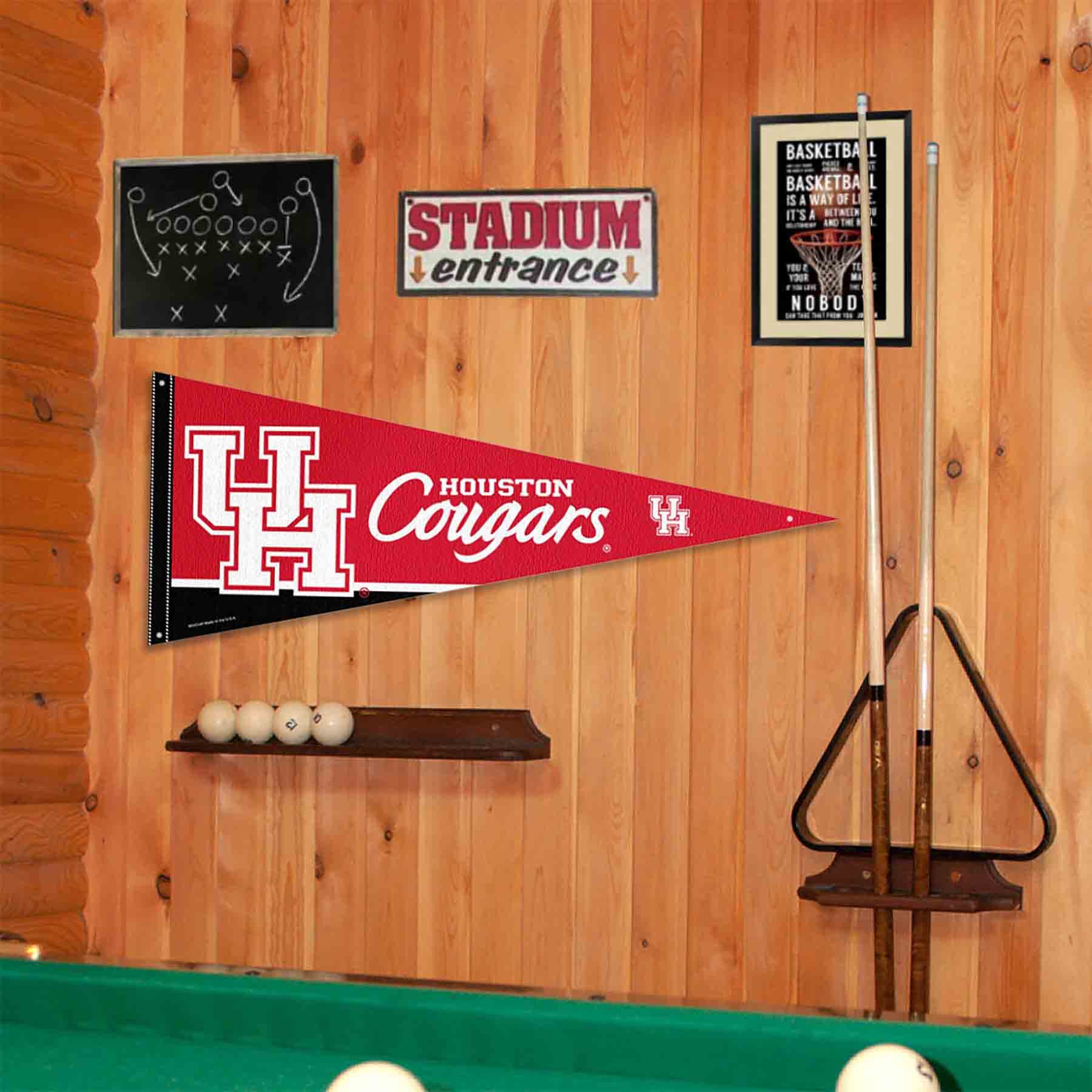 College Flags & Banners Co. Houston Team University Cougars Pennant Flag and Wall Tack Mount Pads - Sports Collectibles, Sports Memorabilia, Sports Fan Shop, Sports Gifts