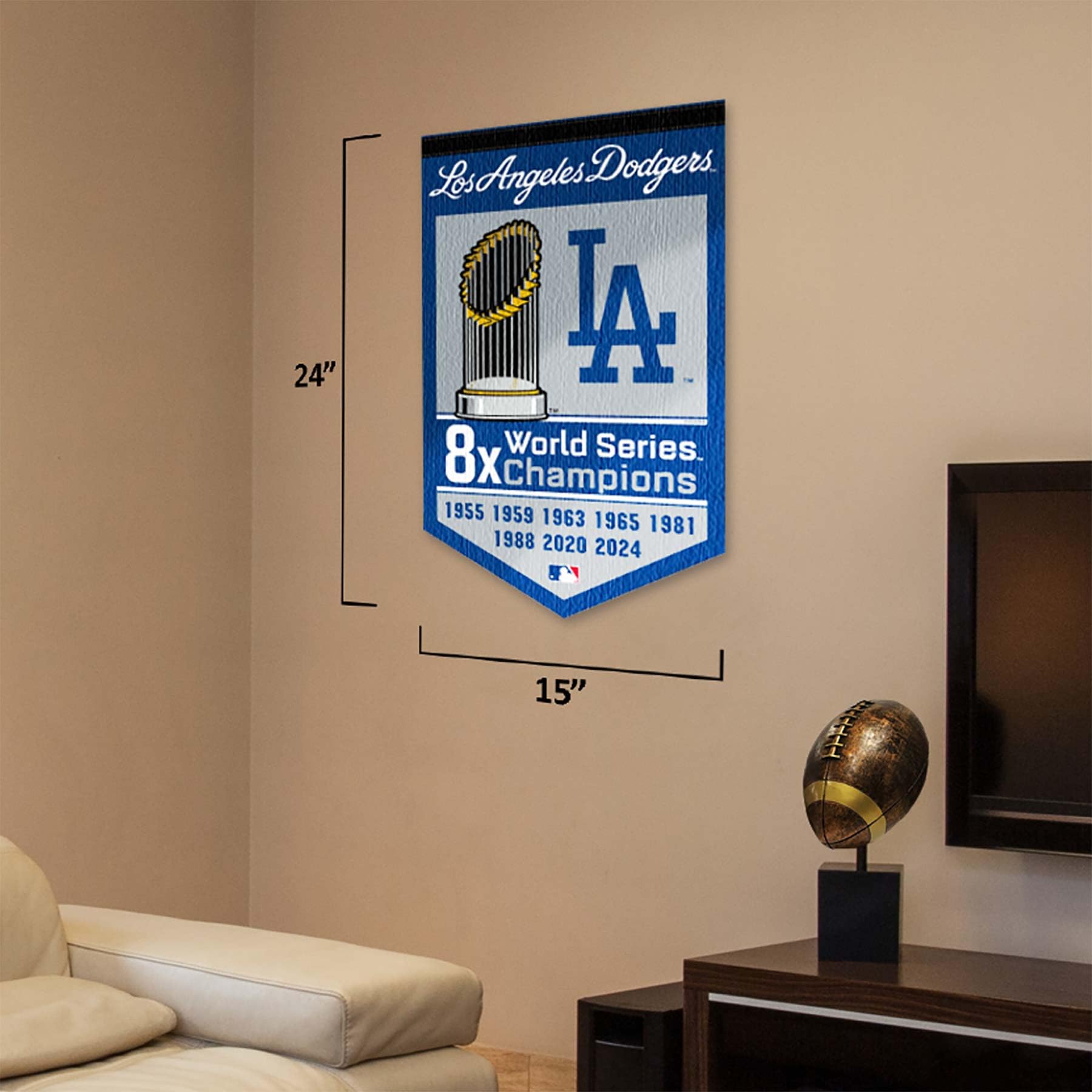 WinCraft Los Angeles Dodgers 8 Time 8X World Champions Banner Pennant - Sports Collectibles, Sports Memorabilia, Sports Fan Shop, Sports Gifts
