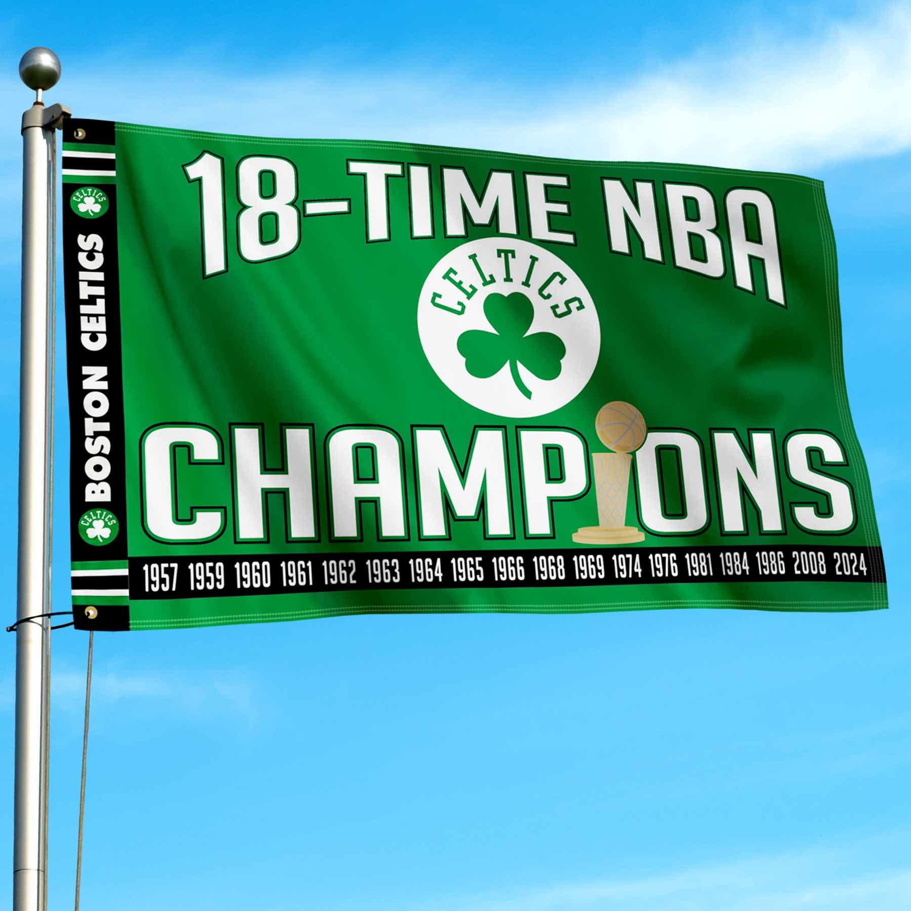 WinCraft Boston Celtics 18 Time NBA Champions Printed Header 3x5 Premium Banner Flag - Sports Collectibles, Sports Memorabilia, Sports Fan Shop, Sports Gifts