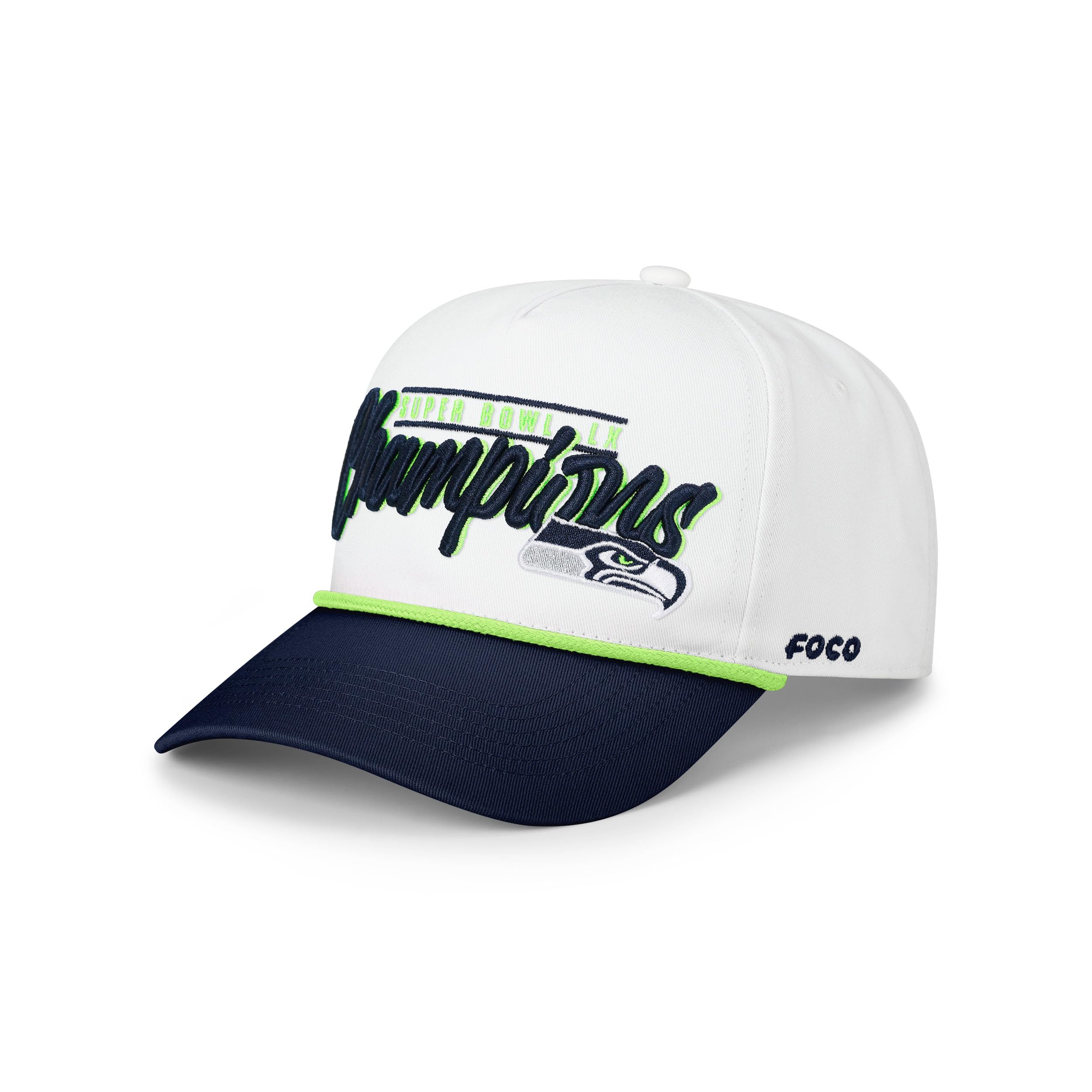 FOCO Seattle Seahawks NFL Super Bowl LX Champions Monty Script Marquee RF Cap - Sports Gifts, Sports Memorabilia, Sports Collectibles, Fan Shop