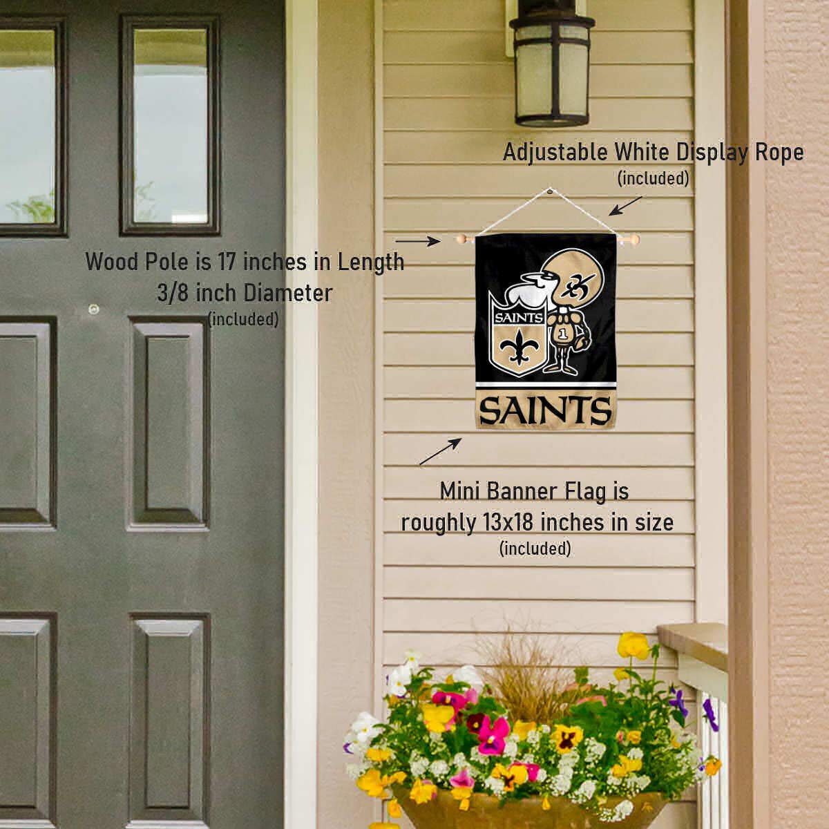 New Orleans Saints Sir Saint Banner Window Wall Hanging Flag with Suction Cup - Sports Collectibles, Sports Memorabilia, Sports Fan Shop, Sports Gifts