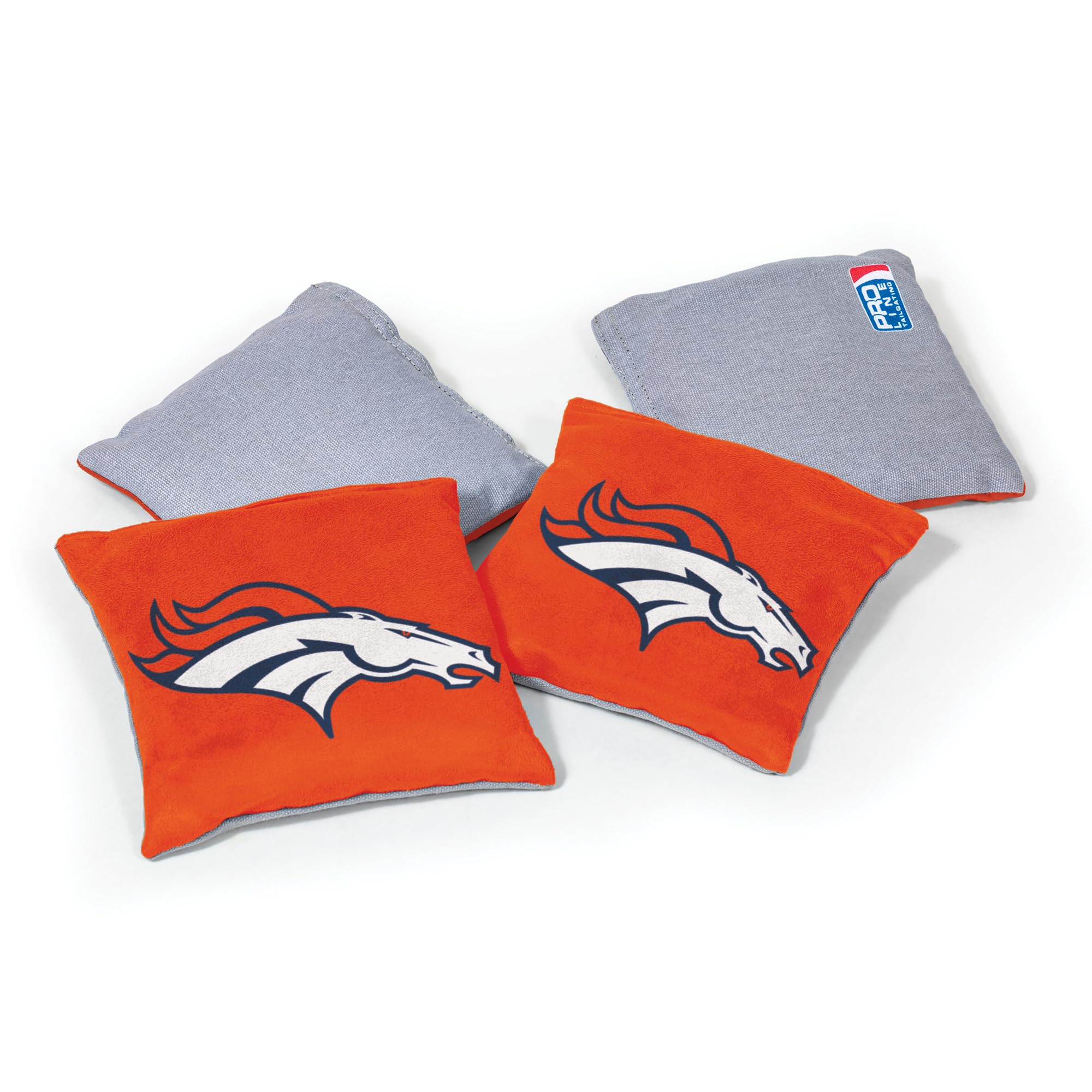 NFL Pro Football Denver Broncos Dual-Sided Bean Bags by Wild Sports, 4 Pack - Premium Toss Bags for Cornhole Sets - Sports Collectibles, Sports Memorabilia, Sports Fan Shop, Sports Gifts