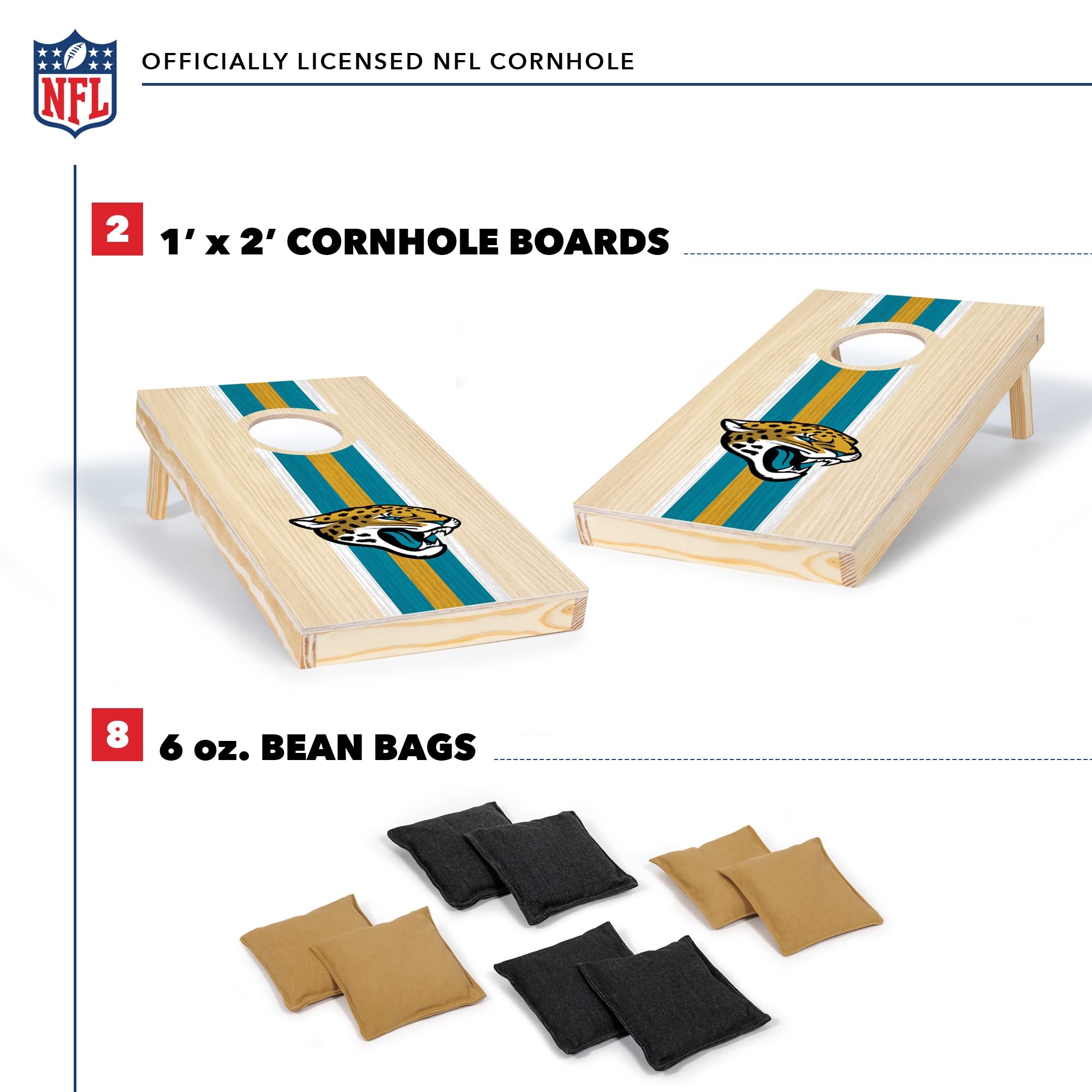 Wild Sports NFL Football Jacksonville Jaguars 1' x 2' Travel Size Set with Direct Print HD Team Graphics – Great Gift for Any Sports Fan! Bean Bag Toss Family Games for Outdoor Play - Sports Collectibles, Sports Memorabilia, Sports Fan Shop, Sports Gifts