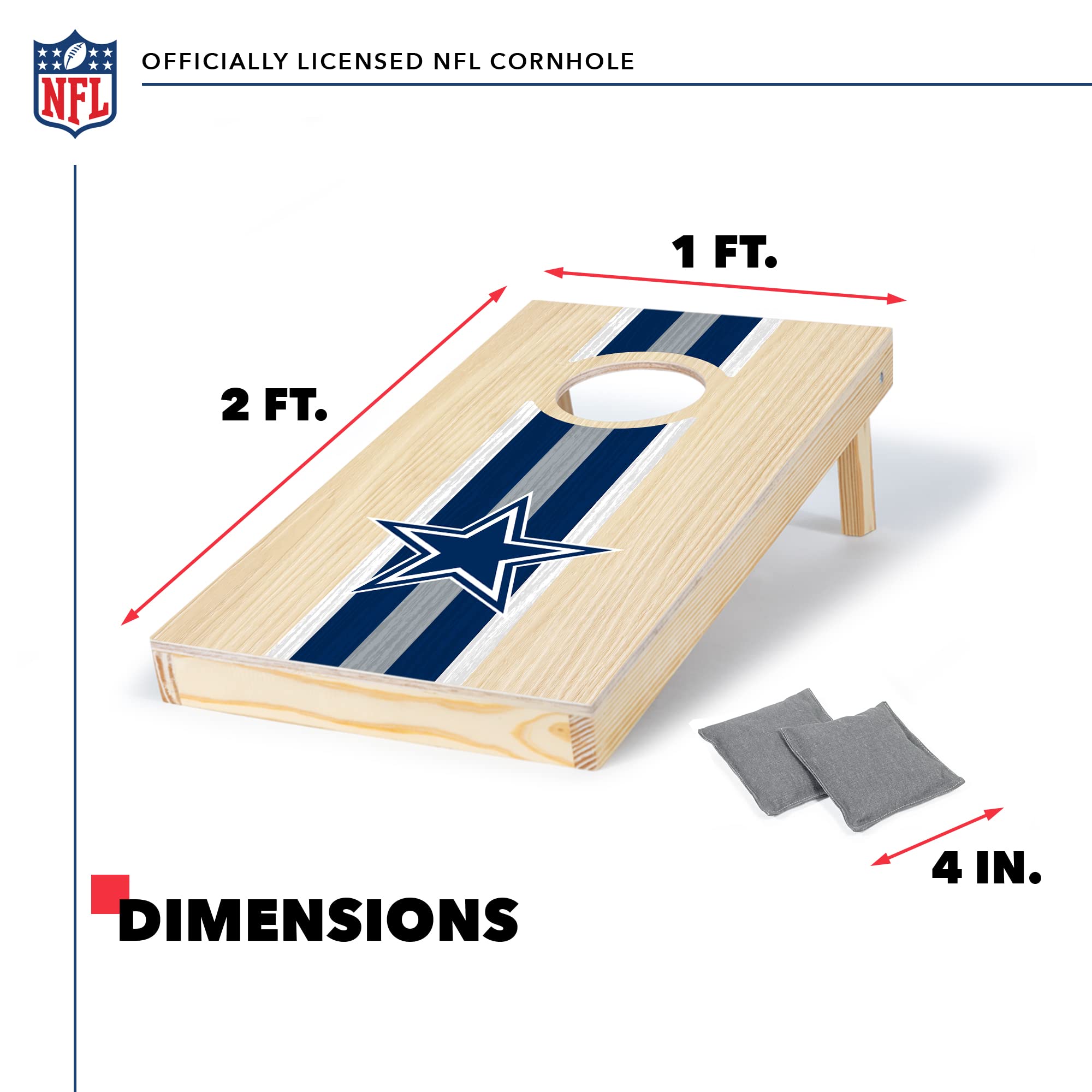 Wild Sports NFL Football Dallas Cowboys 1' x 2' Travel Size Solid Wood Cornhole Set with Direct Print HD Team Graphics – Great Gift for Any Sports Fan! Bean Bag Toss Family Games for Outdoor Play - Sports Collectibles, Sports Memorabilia, Sports Fan Shop, Sports Gifts
