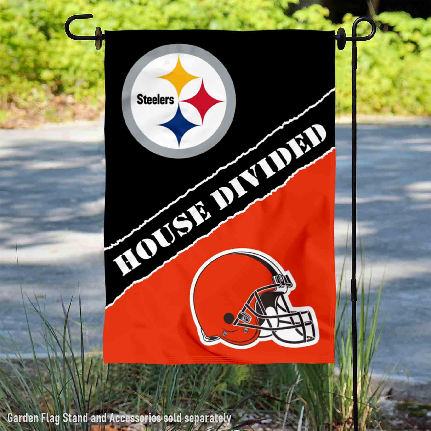WinCraft House Divided Steelers and Browns Double Sided Garden Flag - Sports Collectibles, Sports Memorabilia, Sports Fan Shop, Sports Gifts