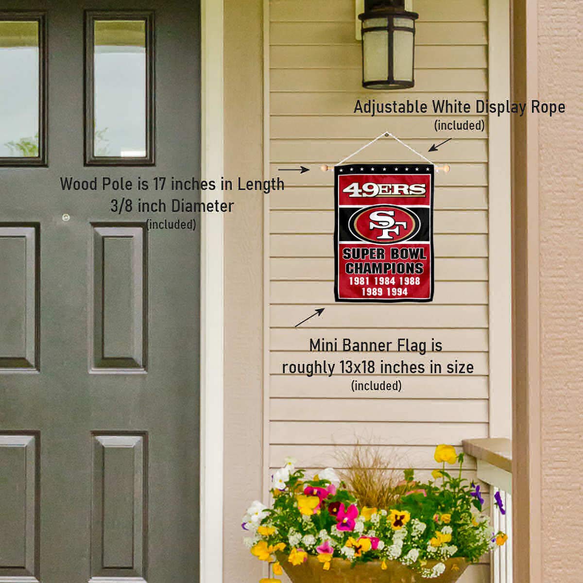 San Francisco 49ers 5 Time Champions Banner Window Wall Hanging Flag with Suction Cup - Sports Collectibles, Sports Memorabilia, Sports Fan Shop, Sports Gifts