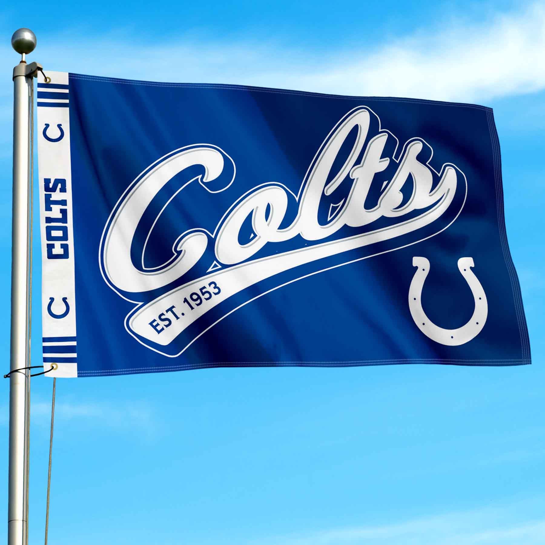 WinCraft Indianapolis Colts Script Logo Premium Flag - Sports Collectibles, Sports Memorabilia, Sports Fan Shop, Sports Gifts