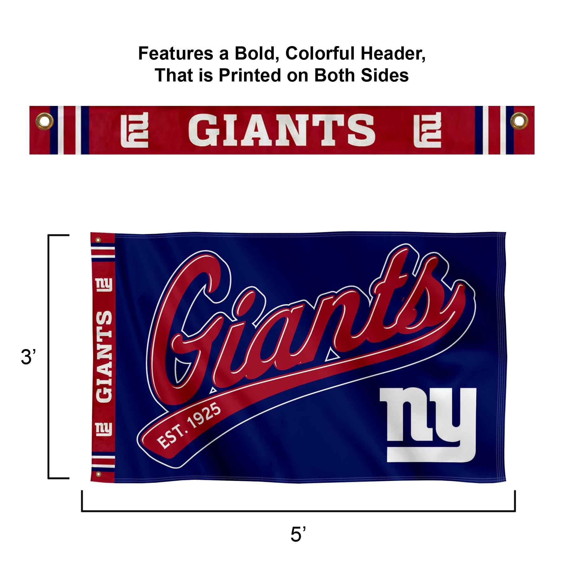 WinCraft New York Giants Script Logo Premium Flag - Sports Collectibles, Sports Memorabilia, Sports Fan Shop, Sports Gifts