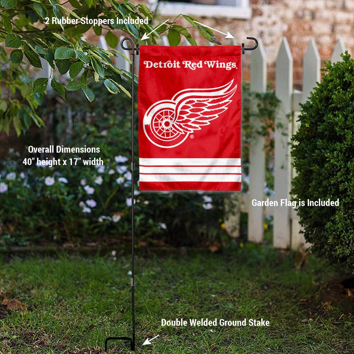 Detroit Red Wings Garden Flag with Stand Holder - Sports Collectibles, Sports Memorabilia, Sports Fan Shop, Sports Gifts