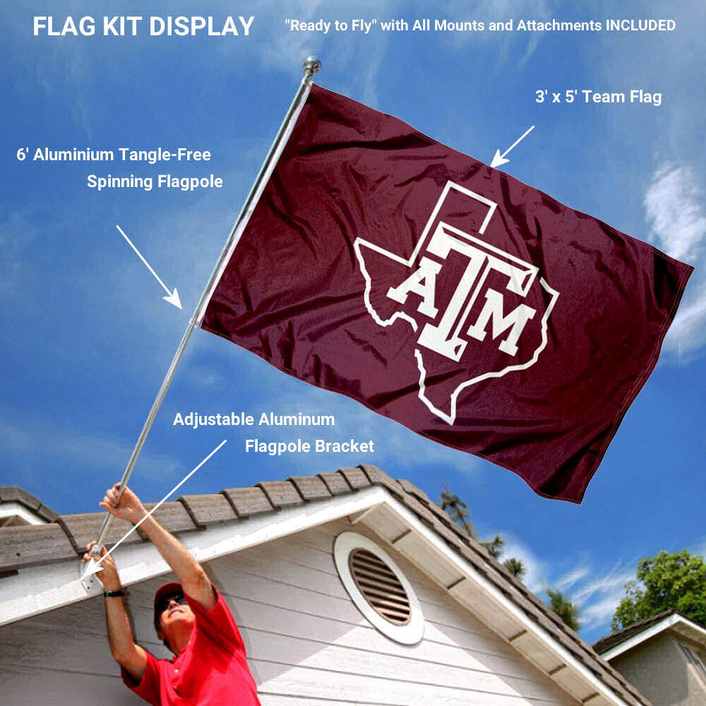 College Flags & Banners Co. Texas A&M Aggies Lone Star Flag with Pole and Bracket Complete Set - Sports Collectibles, Sports Memorabilia, Sports Fan Shop, Sports Gifts