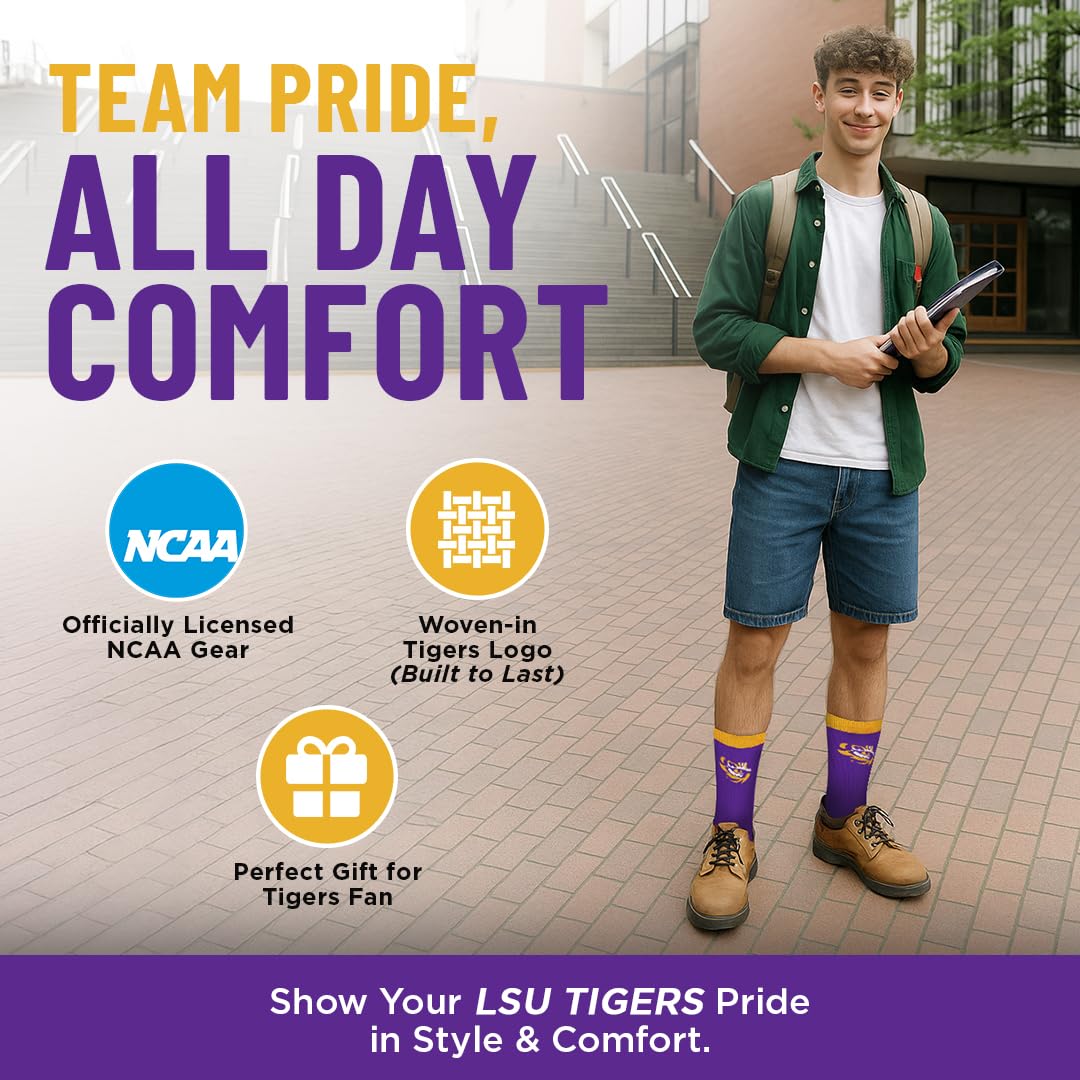 For Bare Feet NCAA LSU TIGERS MVP Crew Sock Team Color Large - Sports Gifts, Sports Memorabilia, Sports Collectibles, Fan Shop