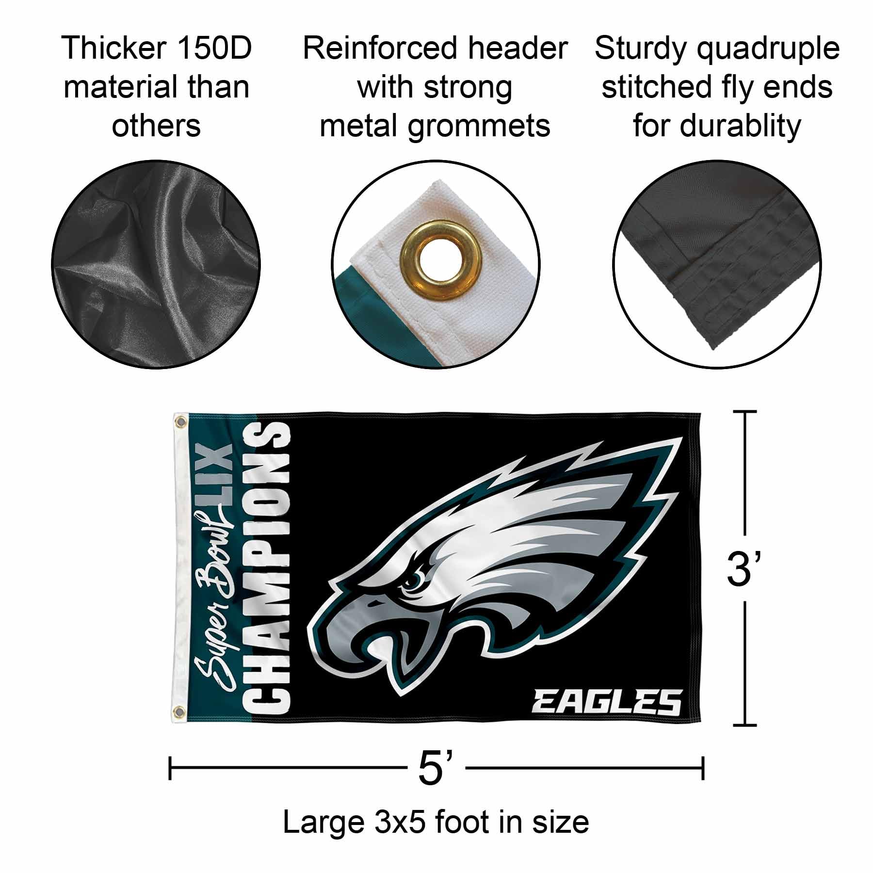 WinCraft Philadelphia Eagles Super Bowl LIX Champions Flag Outdoor Indoor 3x5 Foot Banner - Sports Collectibles, Sports Memorabilia, Sports Fan Shop, Sports Gifts