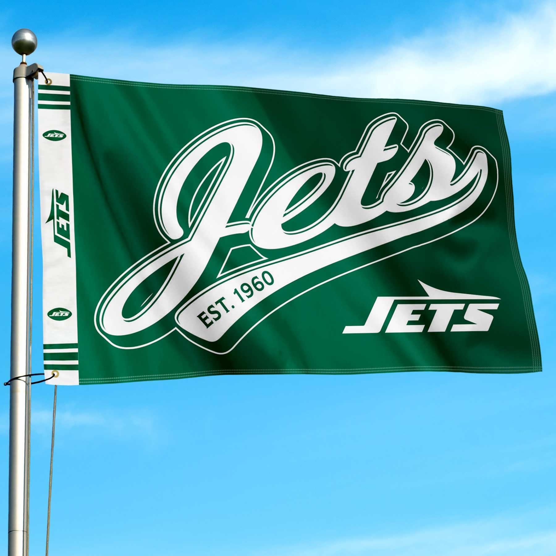 WinCraft New York Jets Script Logo Premium Flag - Sports Collectibles, Sports Memorabilia, Sports Fan Shop, Sports Gifts