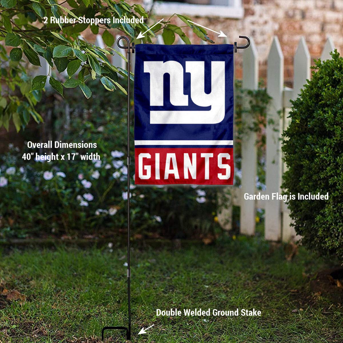 WinCraft New York Giants Garden Flag with Stand Holder - Sports Collectibles, Sports Memorabilia, Sports Fan Shop, Sports Gifts