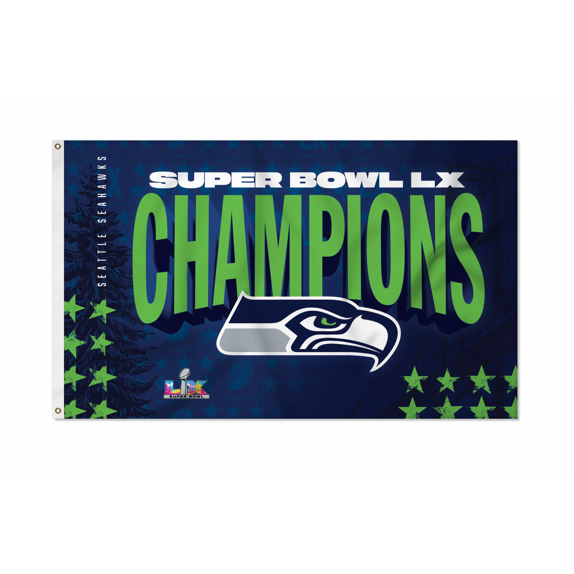 3 ft x 5 ft Fan Banner Flag – Seattle Seahawks Super Bowl LX Champions Football Wall Decor, Lightweight Fabric, Metal Grommets - Sports Gifts, Sports Memorabilia, Sports Collectibles, Fan Shop