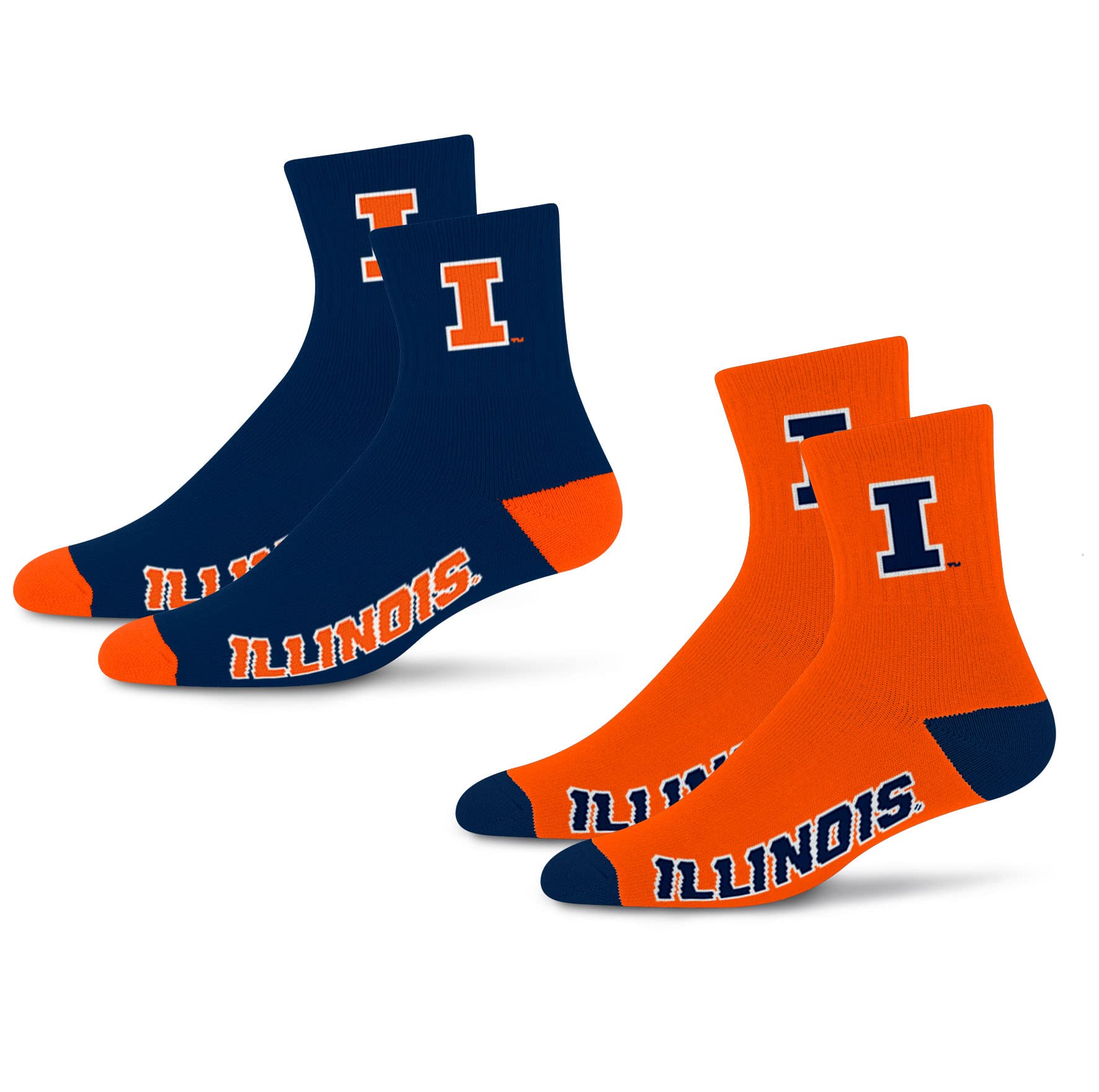 For Bare Feet NCAA Illinois Fighting Illini Quarter Sock Two Pack Team Colors Large - Sports Gifts, Sports Memorabilia, Sports Collectibles, Fan Shop