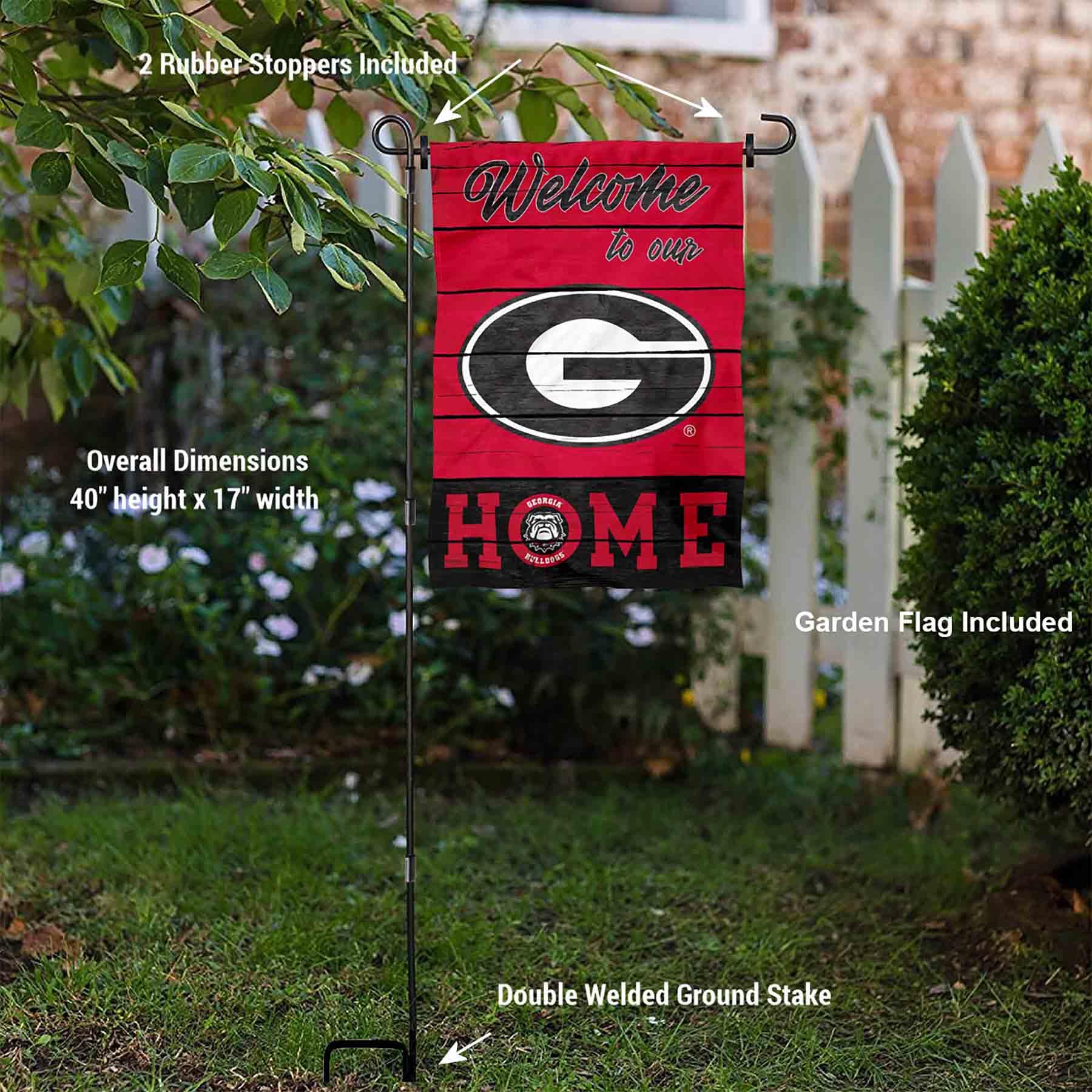 College Flags & Banners Co. Georgia Bulldogs Welcome to Our Home Garden Flag with Stand Holder - Sports Collectibles, Sports Memorabilia, Sports Fan Shop, Sports Gifts