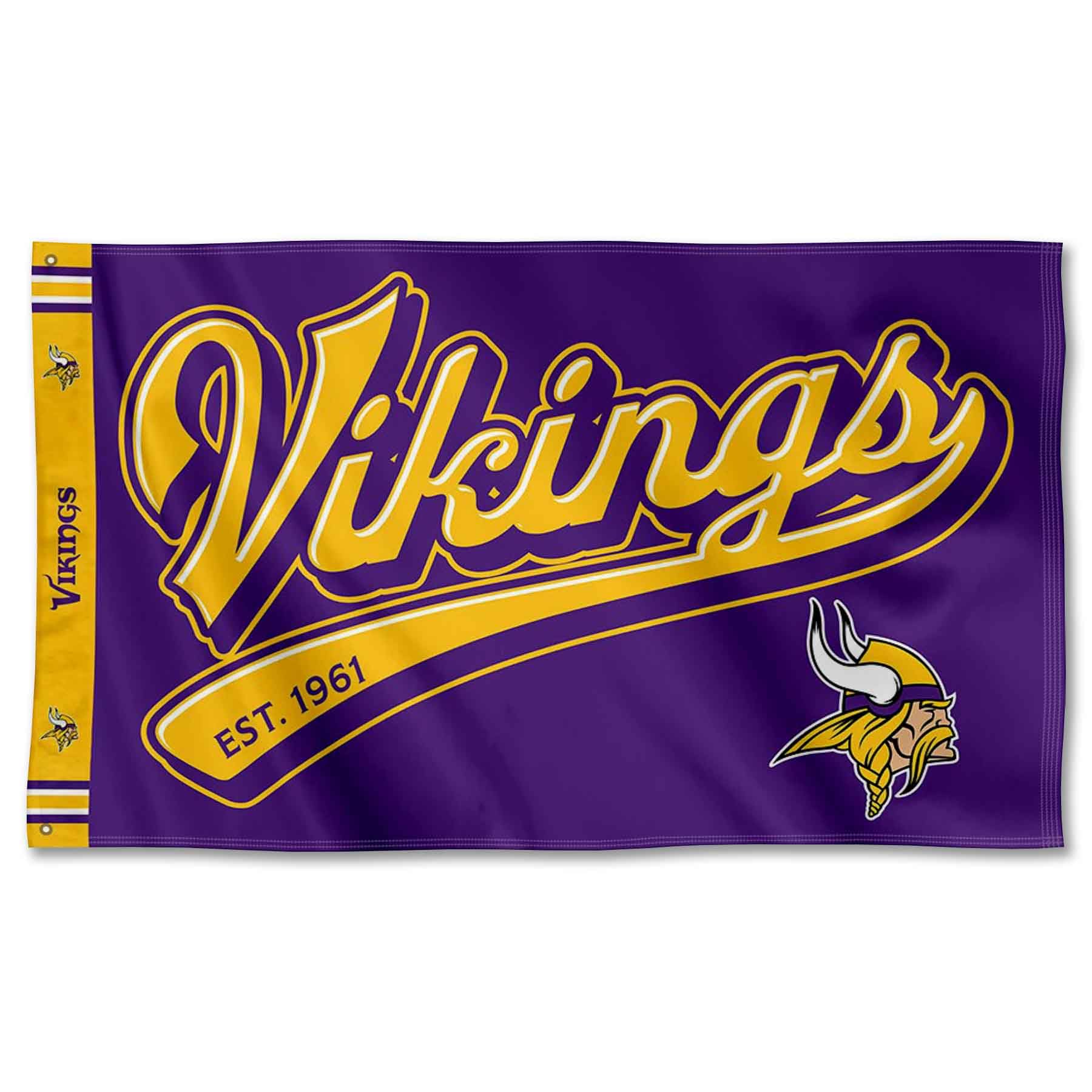WinCraft Minnesota Vikings Script Logo Premium Flag - Sports Collectibles, Sports Memorabilia, Sports Fan Shop, Sports Gifts