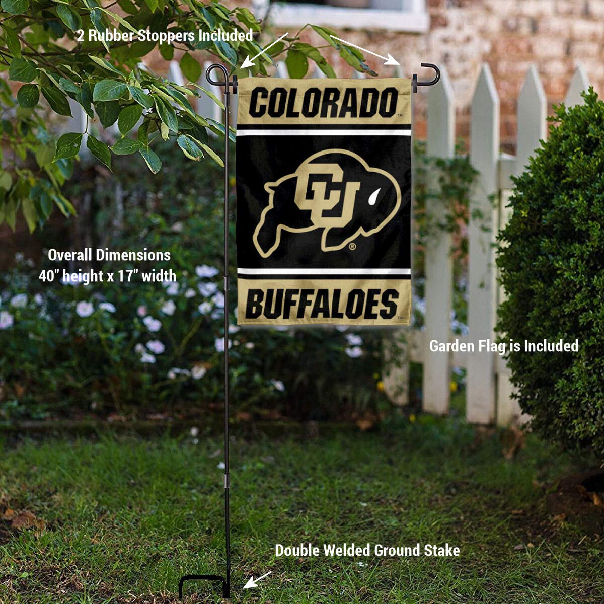 College Flags & Banners Co. Colorado Buffaloes Garden Flag with Stand Holder - Sports Collectibles, Sports Memorabilia, Sports Fan Shop, Sports Gifts