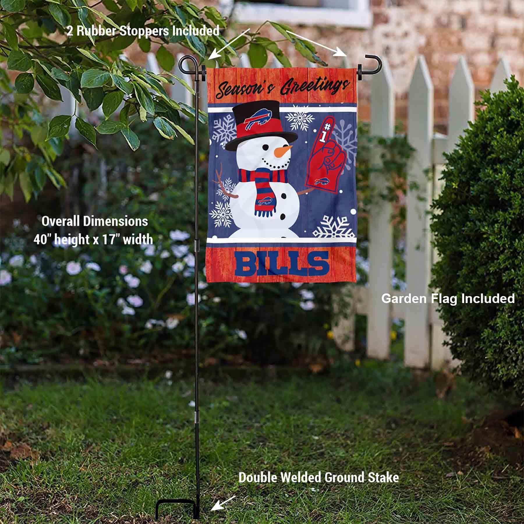 WinCraft Buffalo Bills Holiday Snowman Garden Flag and Flagpole Mount - Sports Collectibles, Sports Memorabilia, Sports Fan Shop, Sports Gifts