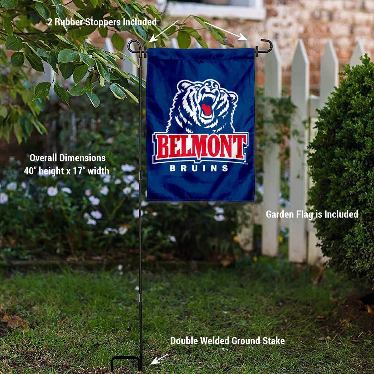 College Flags & Banners Co. Belmont Garden Flag and USA Flag Stand Pole Holder Set - Sports Collectibles, Sports Memorabilia, Sports Fan Shop, Sports Gifts