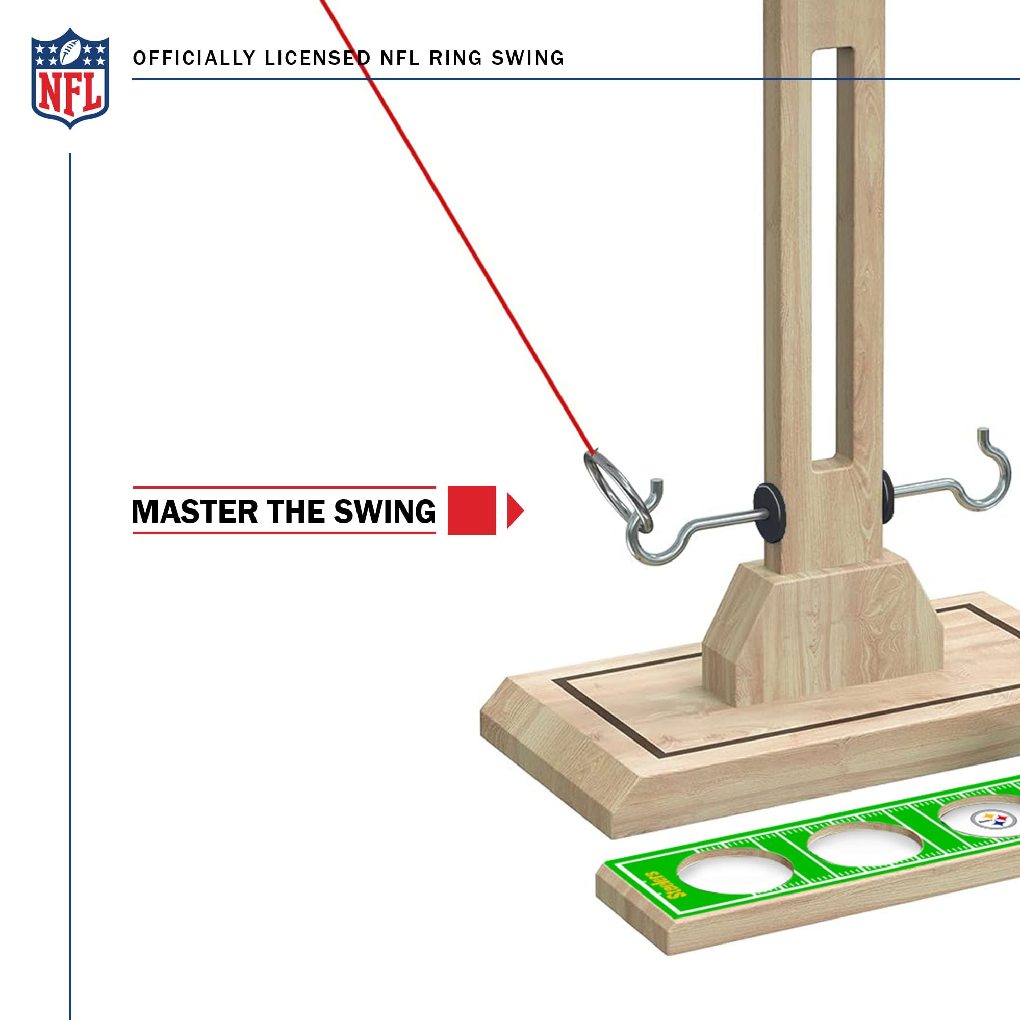 Wild Sports NFL Pittsburgh Steelers Wooden Ring Swing Battle - Head-to-Head Ring Toss Hook & Ring Game for NFL Fans - Sports Collectibles, Sports Memorabilia, Sports Fan Shop, Sports Gifts
