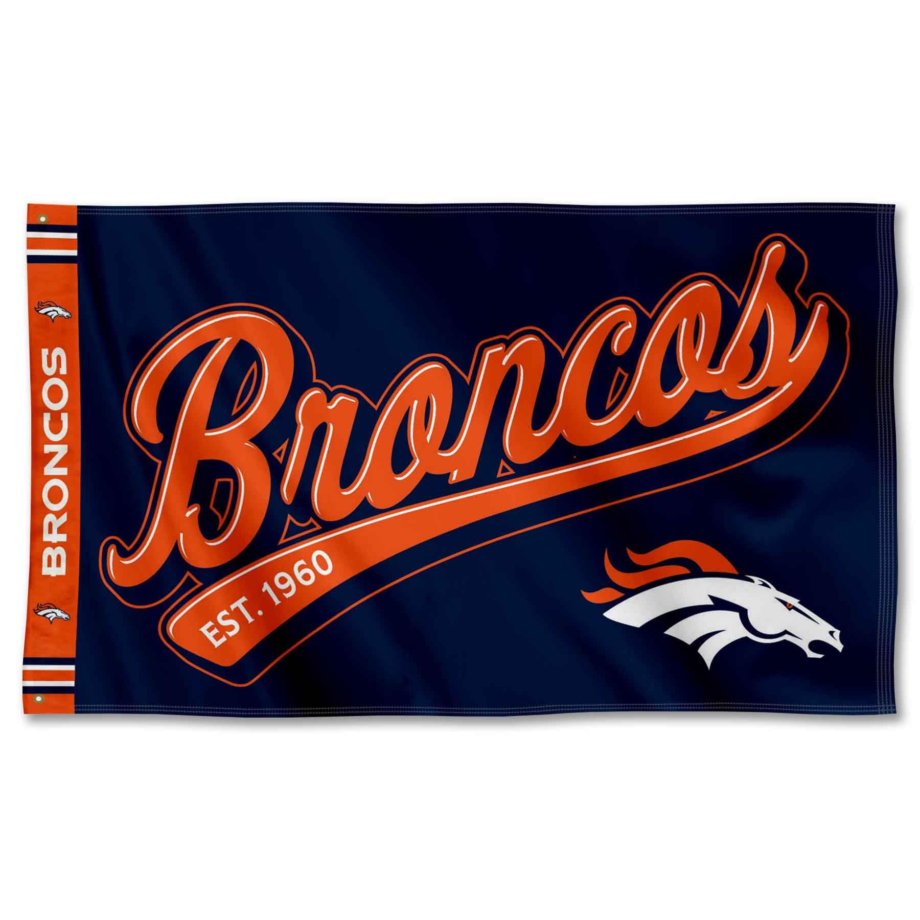 WinCraft Denver Broncos Script Logo Premium Flag - Sports Collectibles, Sports Memorabilia, Sports Fan Shop, Sports Gifts