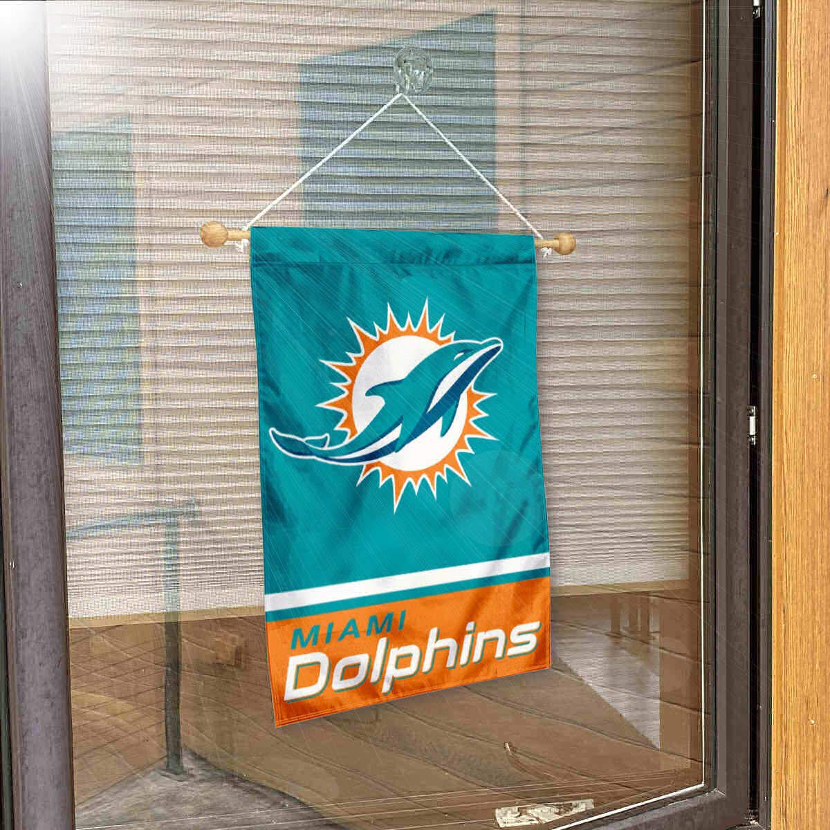Miami Dolphins Banner Window Wall Hanging Flag with Suction Cup - Sports Collectibles, Sports Memorabilia, Sports Fan Shop, Sports Gifts