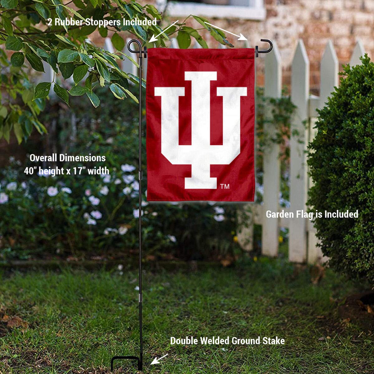 College Flags & Banners Co. Indiana Hoosiers IU Logo Garden Flag with Pole Stand Holder - Sports Collectibles, Sports Memorabilia, Sports Fan Shop, Sports Gifts