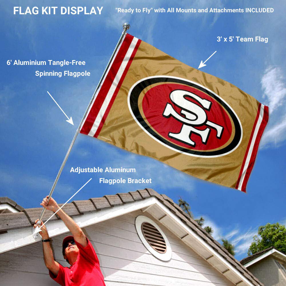 WinCraft 49ers Gold Flag Pole and Bracket Kit - Sports Collectibles, Sports Memorabilia, Sports Fan Shop, Sports Gifts