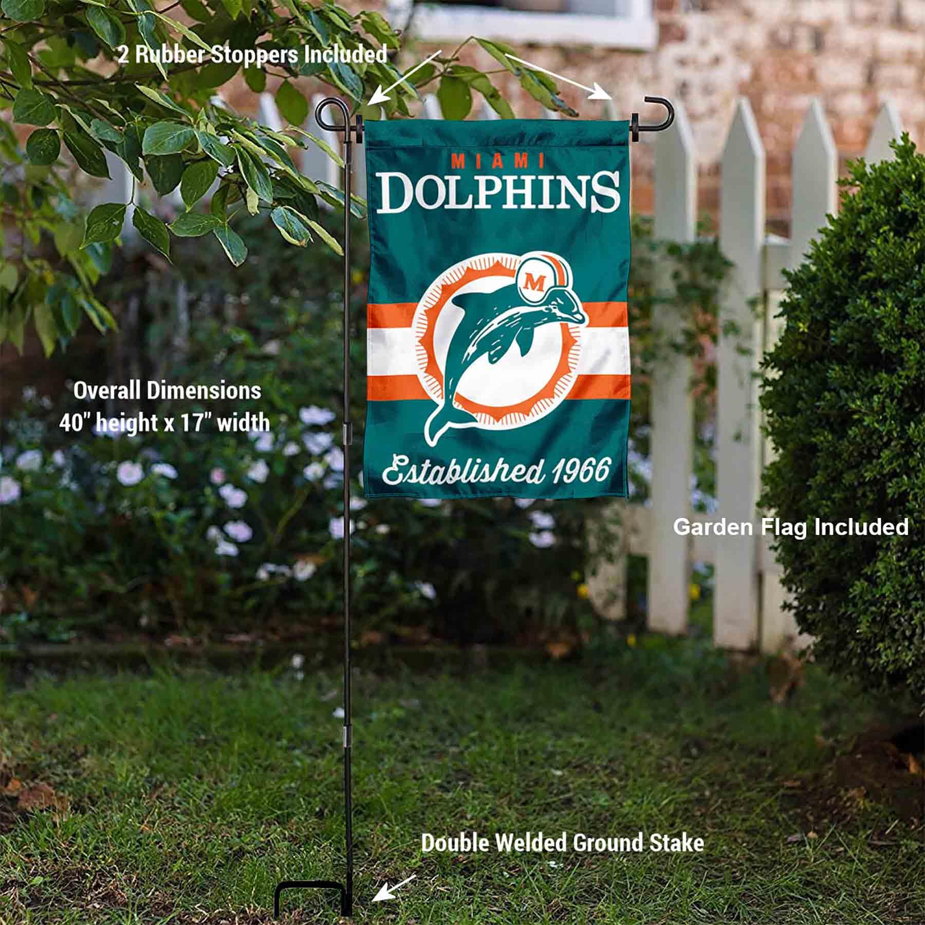 WinCraft Miami Dolphins Throwback Retro Vintage Garden Flag and Flagpole Mount - Sports Collectibles, Sports Memorabilia, Sports Fan Shop, Sports Gifts
