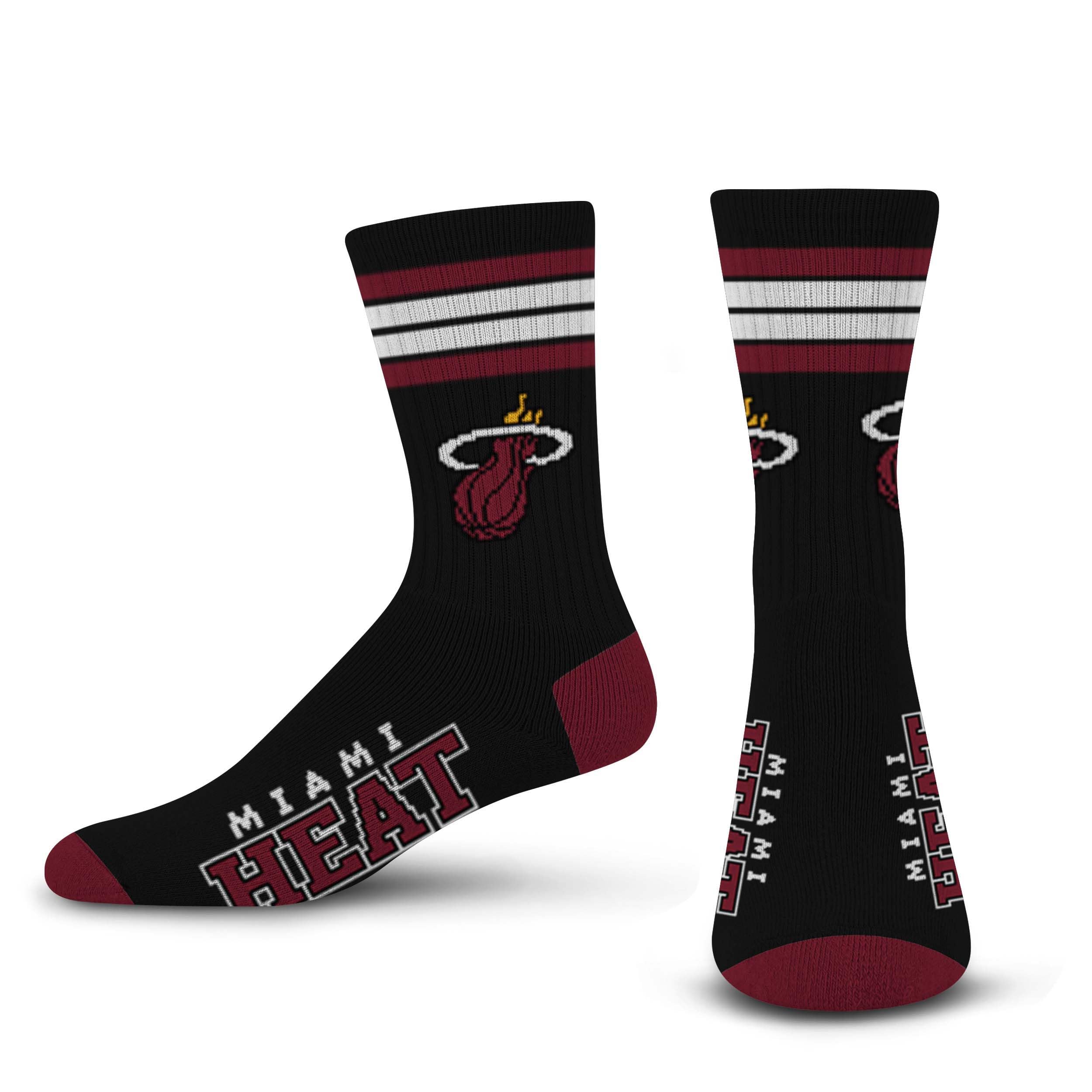 For Bare Feet NBA MIAMI HEAT 4 Stripe Deuce Crew Sock Team Color Medium - Sports Gifts, Sports Memorabilia, Sports Collectibles, Fan Shop