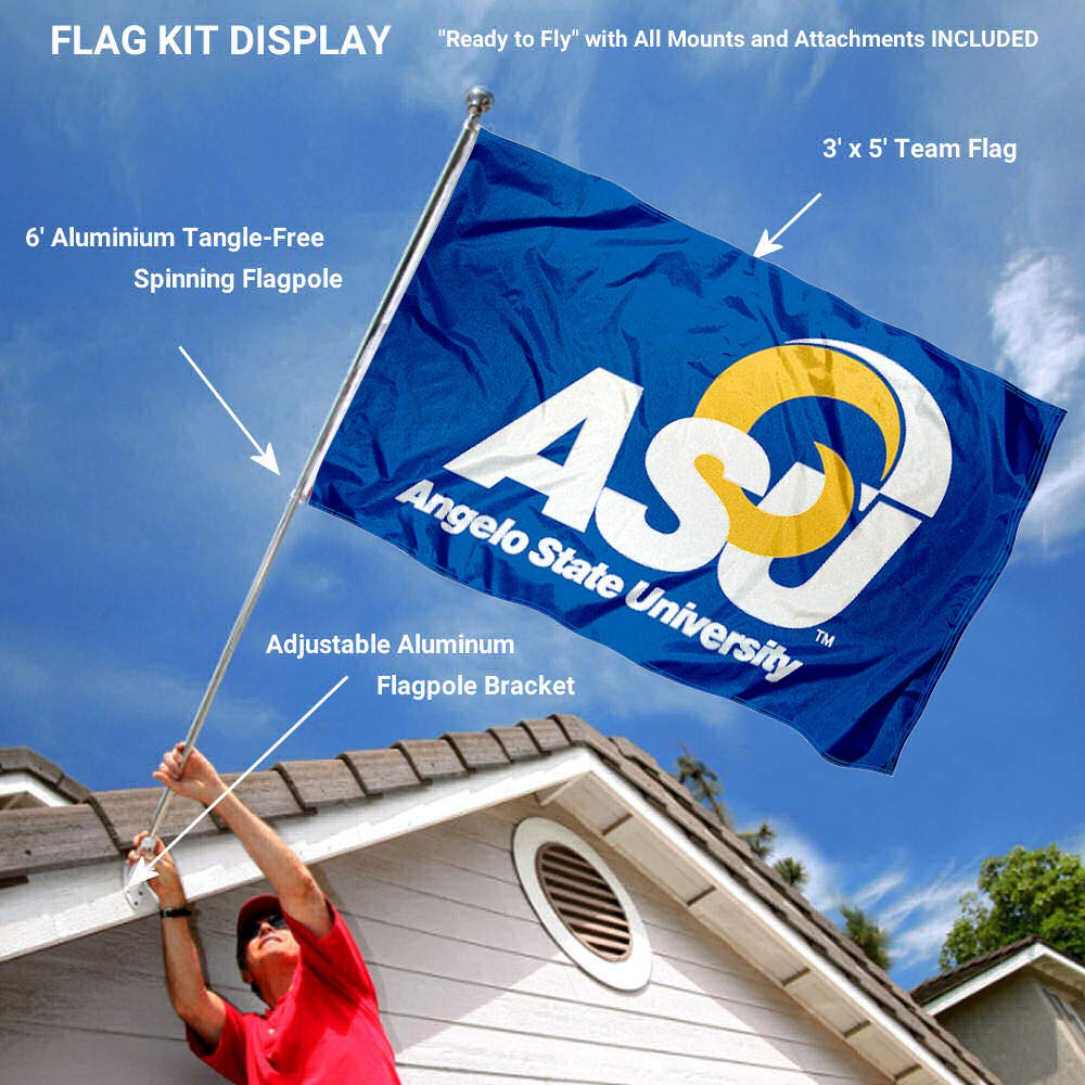 College Flags & Banners Co. Angelo State University Rams Flag and Pole Bracket Mount Bundle - Sports Collectibles, Sports Memorabilia, Sports Fan Shop, Sports Gifts